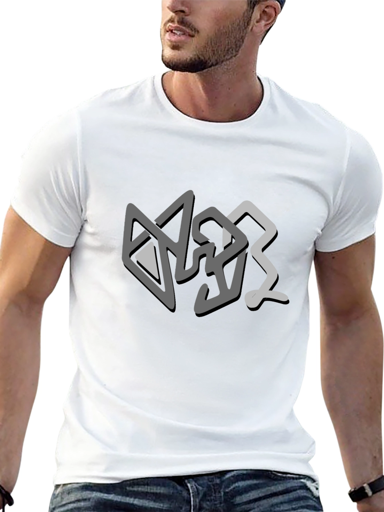 Abstract Graphic Print Mens T-Shirt - Casual Black Tee