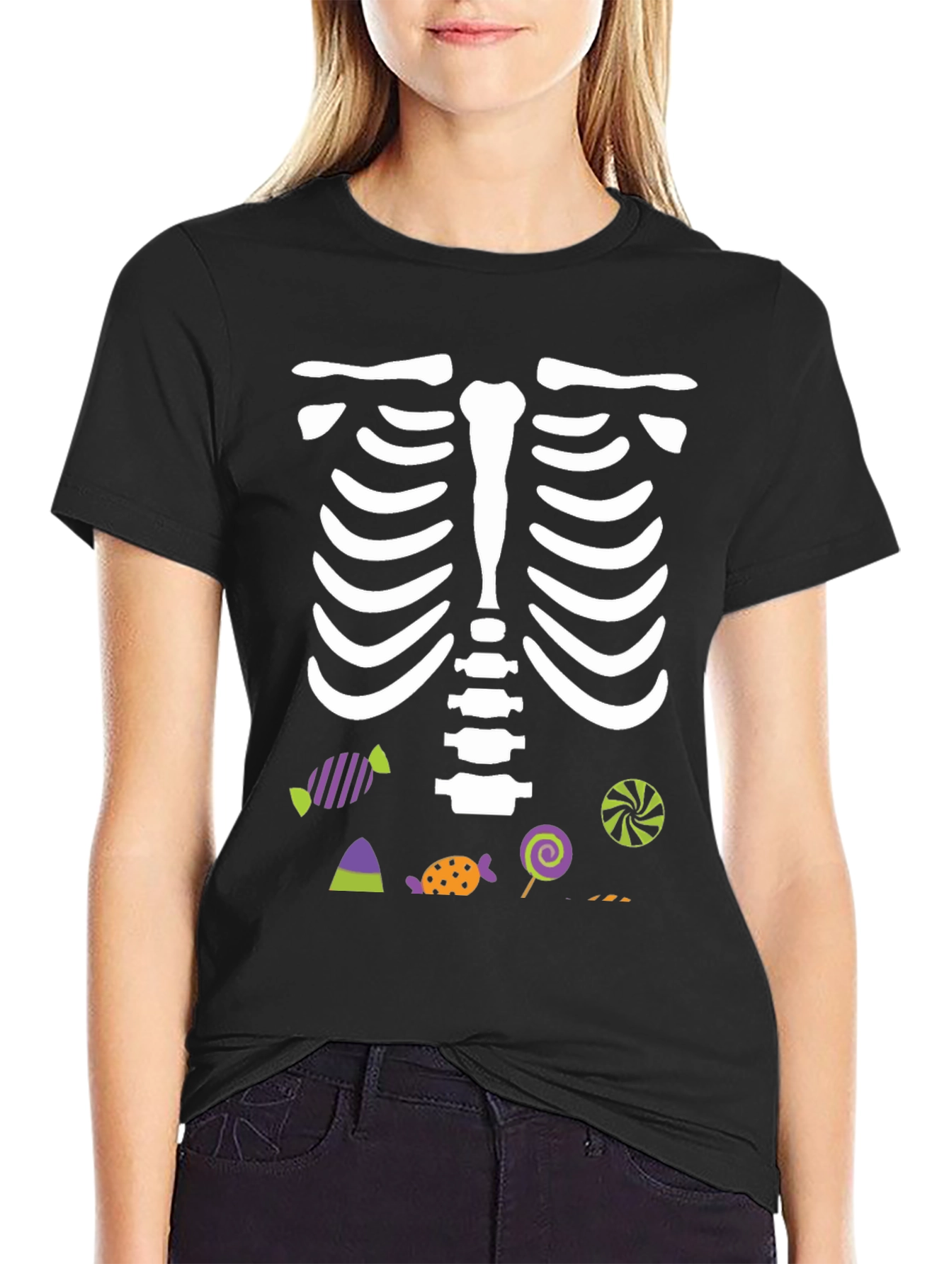 Skeleton & Candy Graphic Tee - Halloween Fun