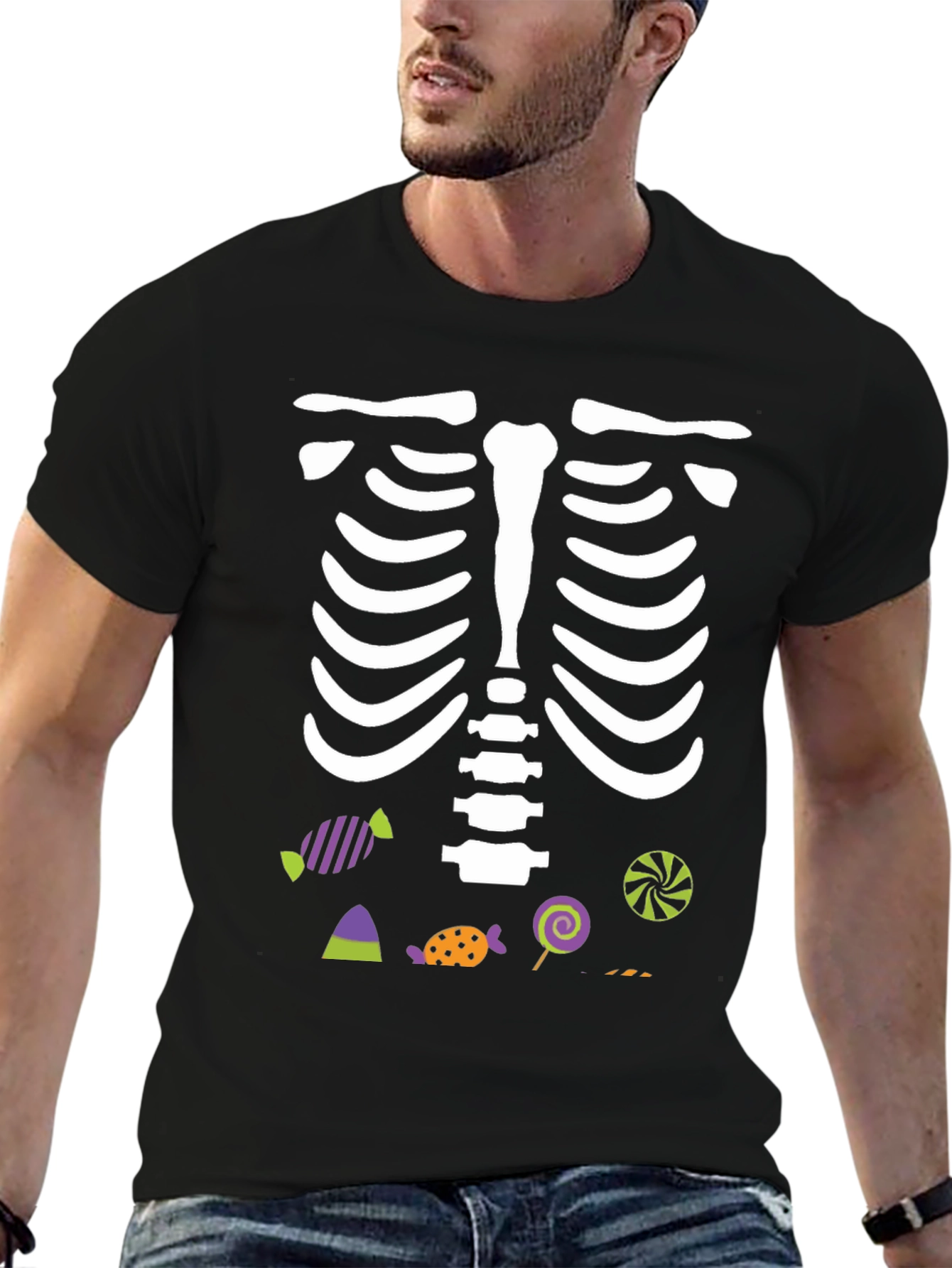 Skeleton & Candy Graphic Tee - Halloween Fun