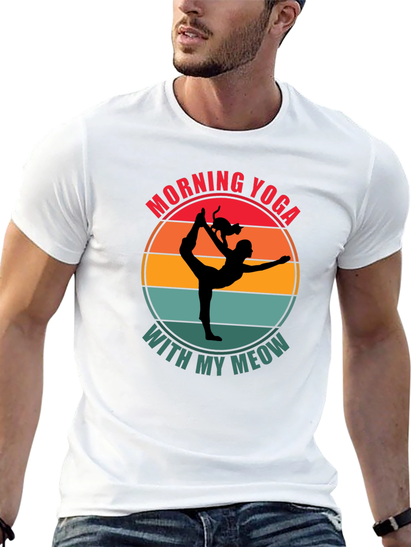 Morning Yoga With My Meow Black T-Shirt