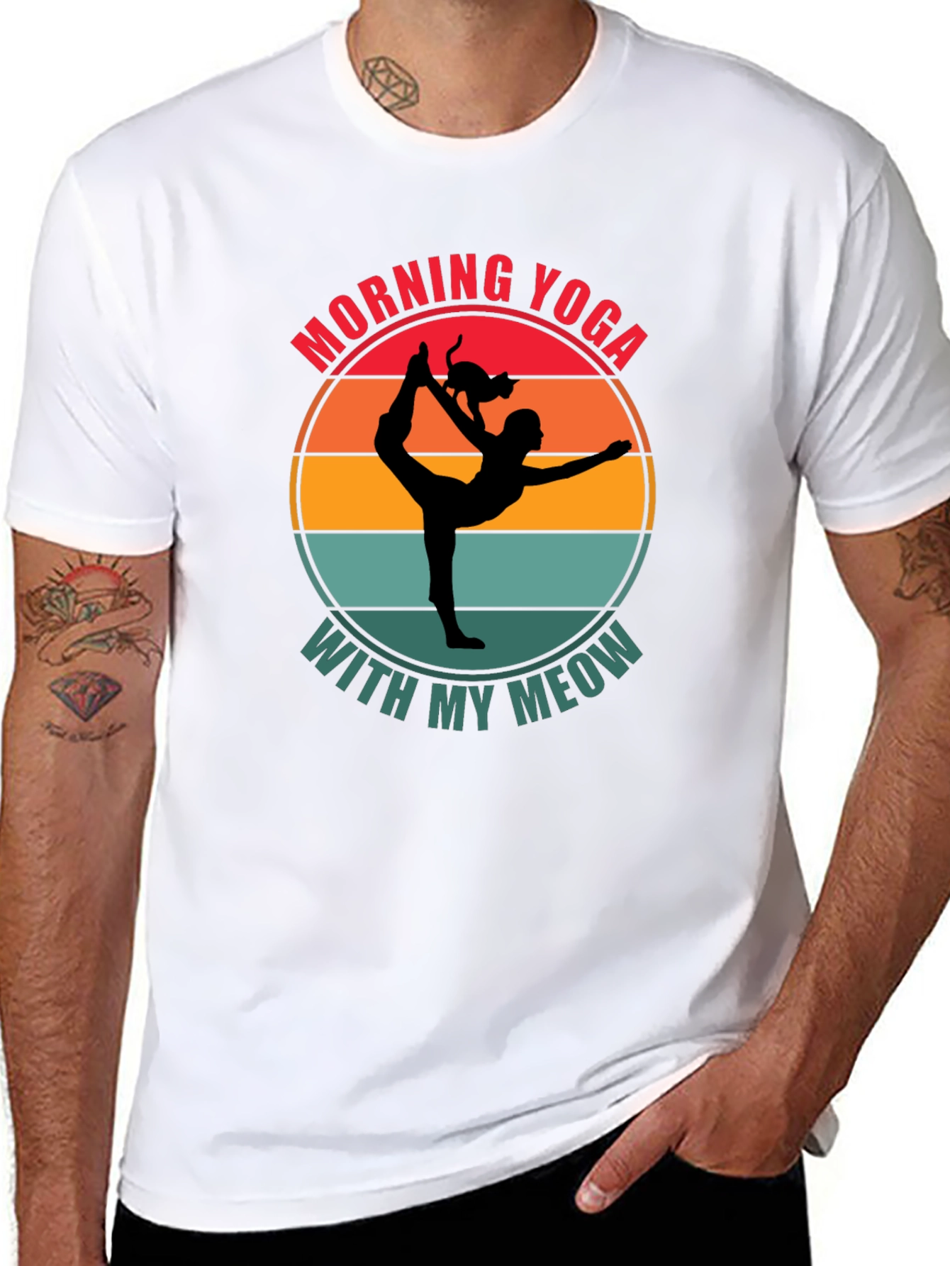 Morning Yoga With My Meow Black T-Shirt