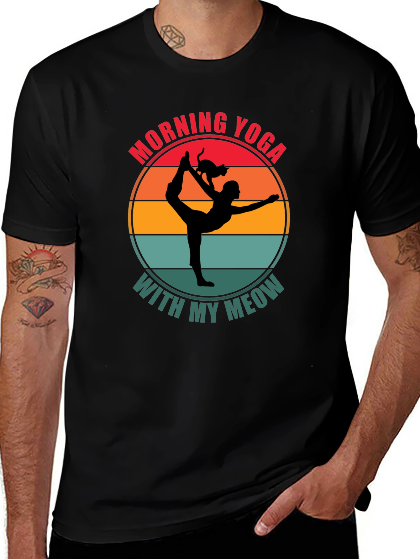 Morning Yoga With My Meow Black T-Shirt