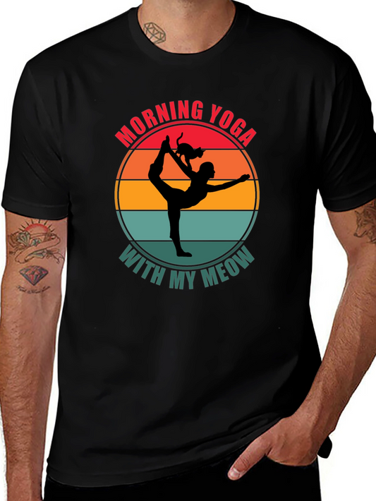 Morning Yoga With My Meow Black T-Shirt