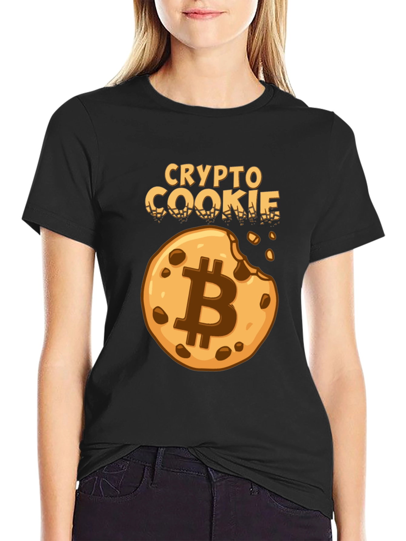 Crypto Cookie Black T-Shirt Bitcoin Design