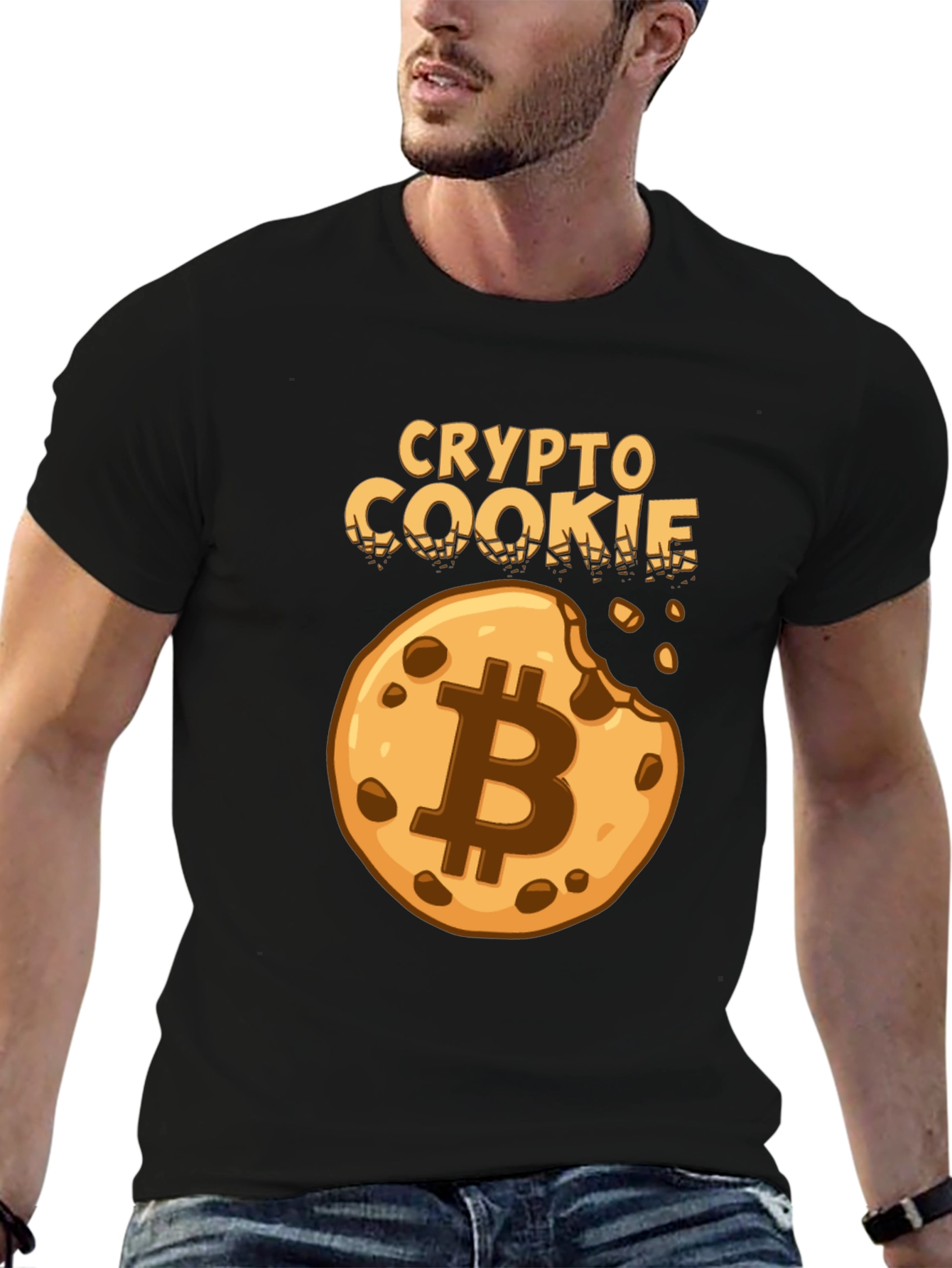 Crypto Cookie Black T-Shirt Bitcoin Design