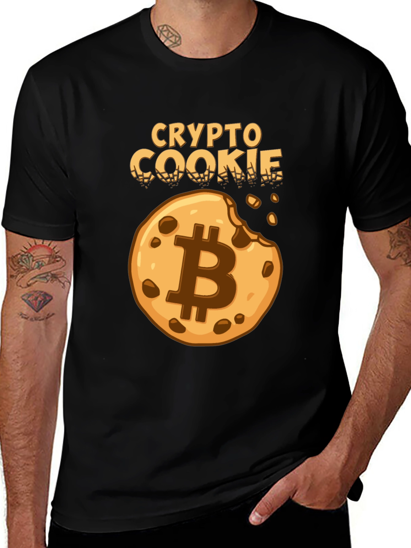 Crypto Cookie Black T-Shirt Bitcoin Design