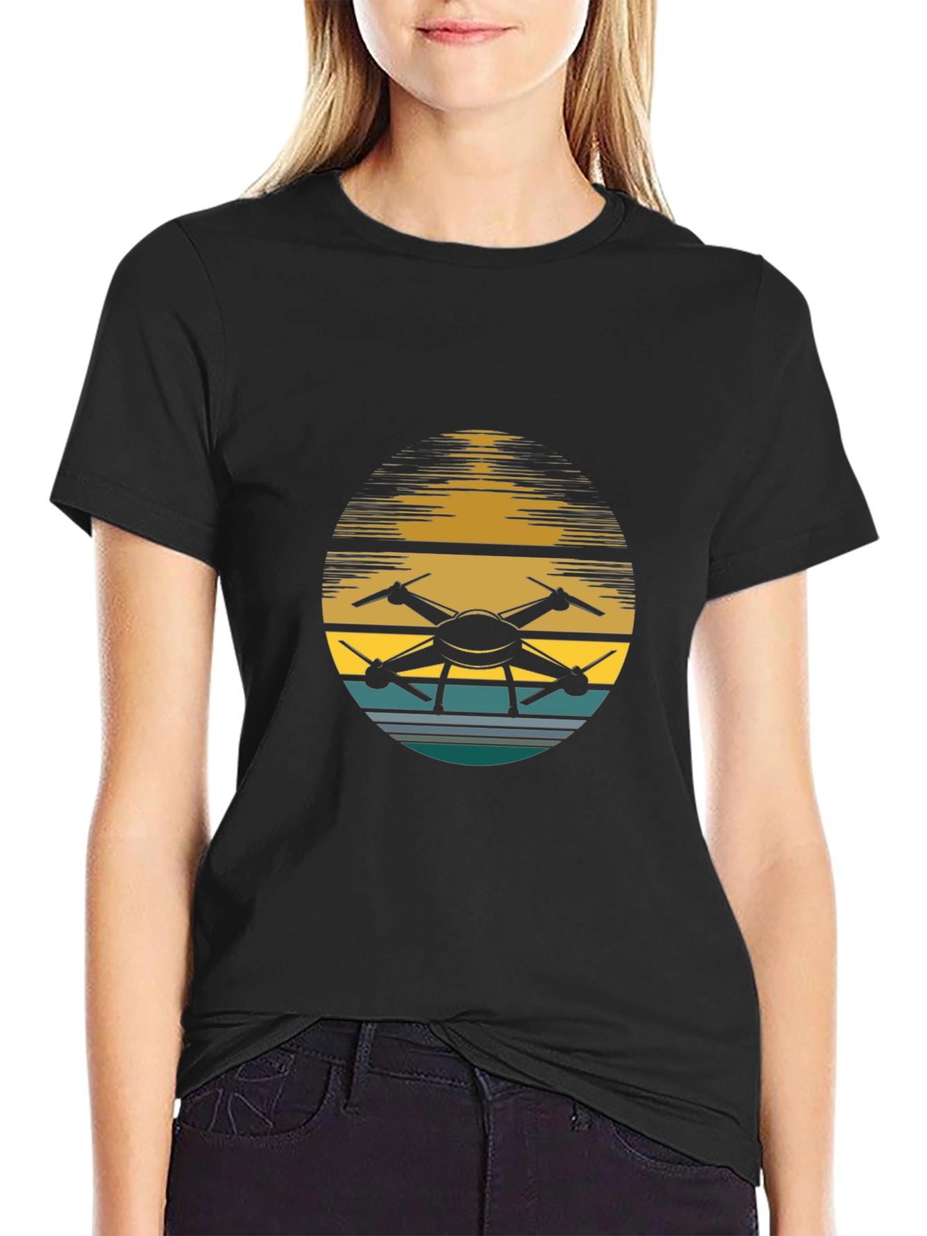 Drone Sunset Graphic Tee - Black Casual Shirt
