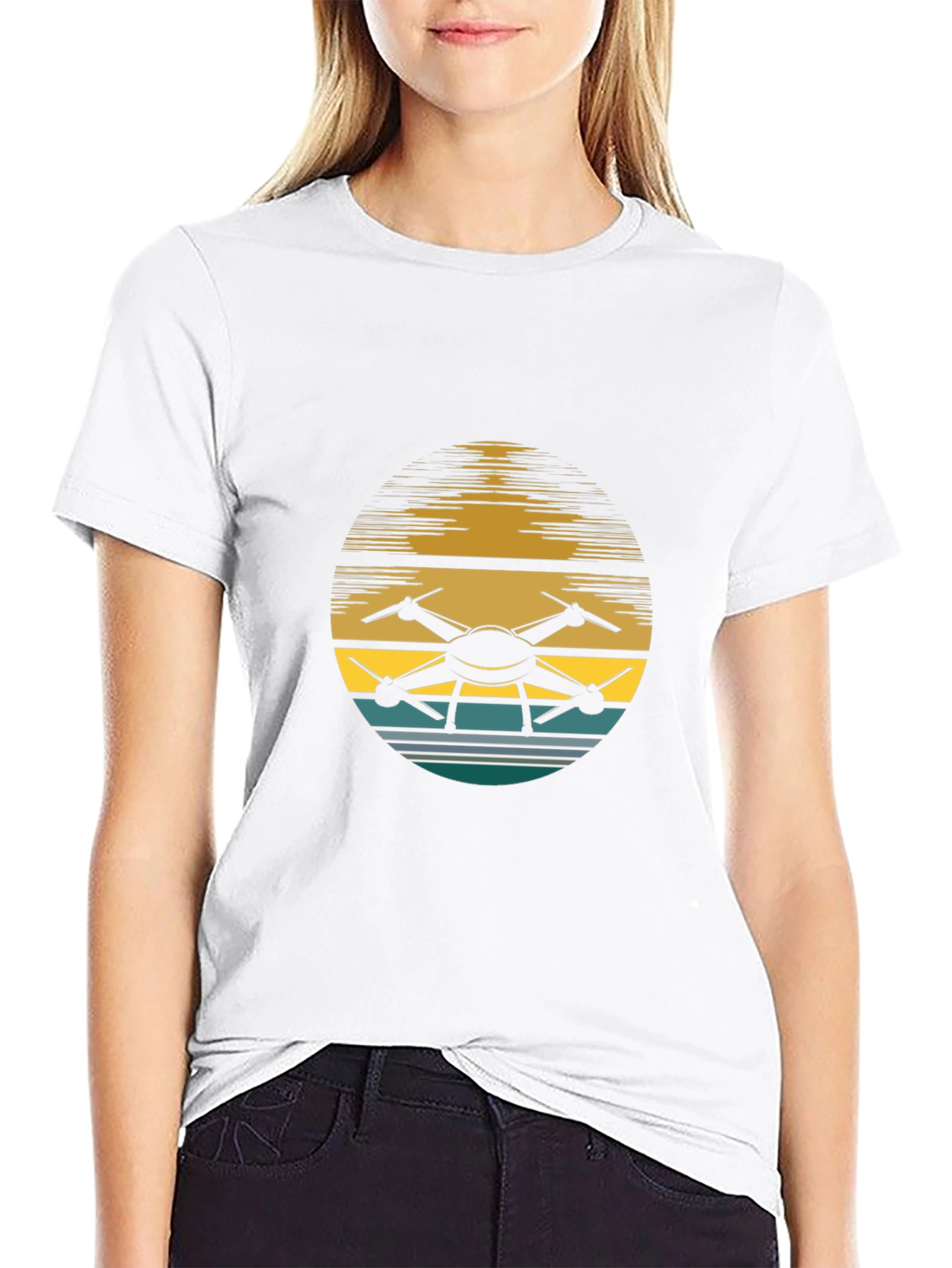 Drone Sunset Graphic Tee - Black Casual Shirt