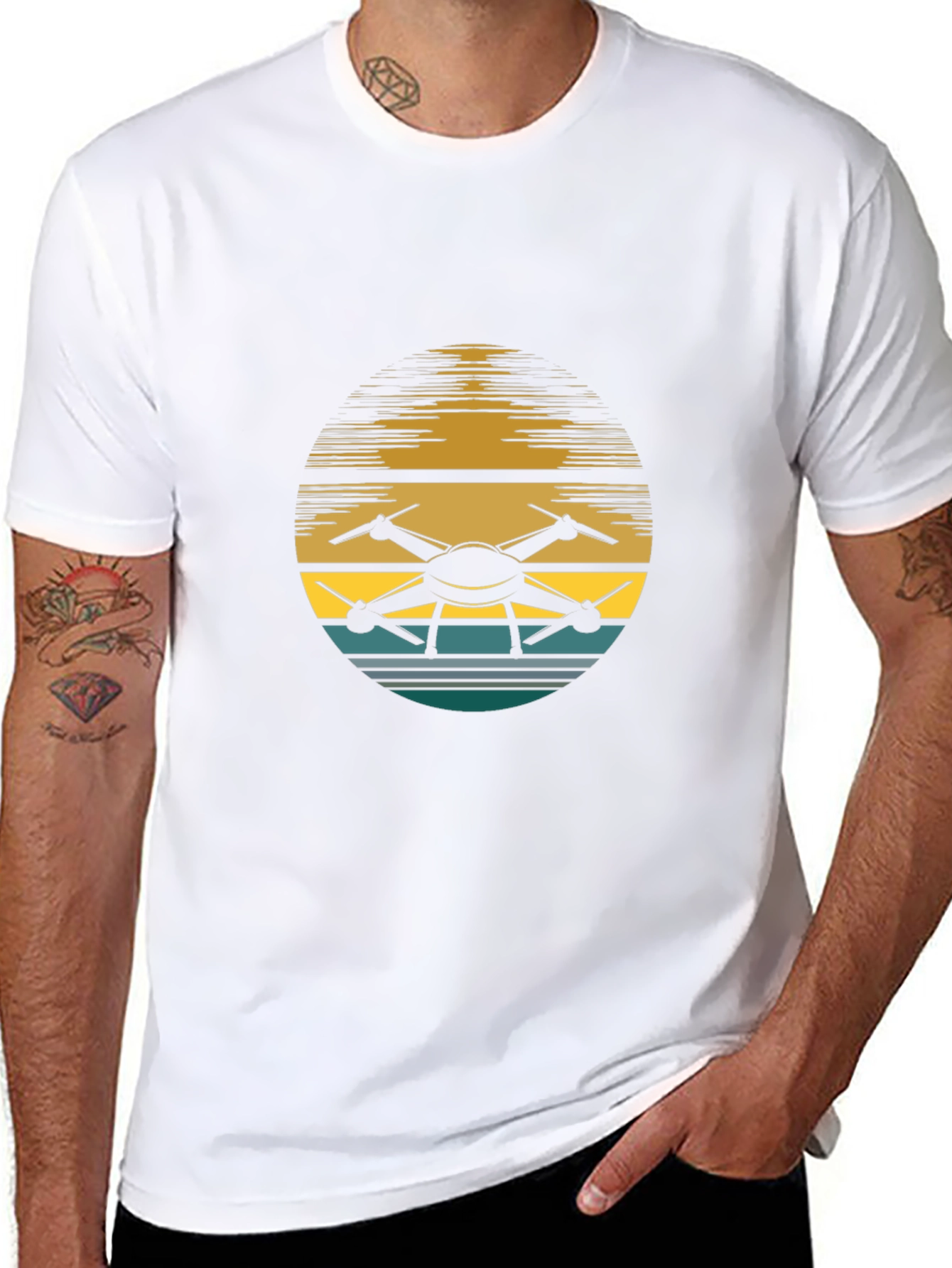 Drone Sunset Graphic Tee - Black Casual Shirt