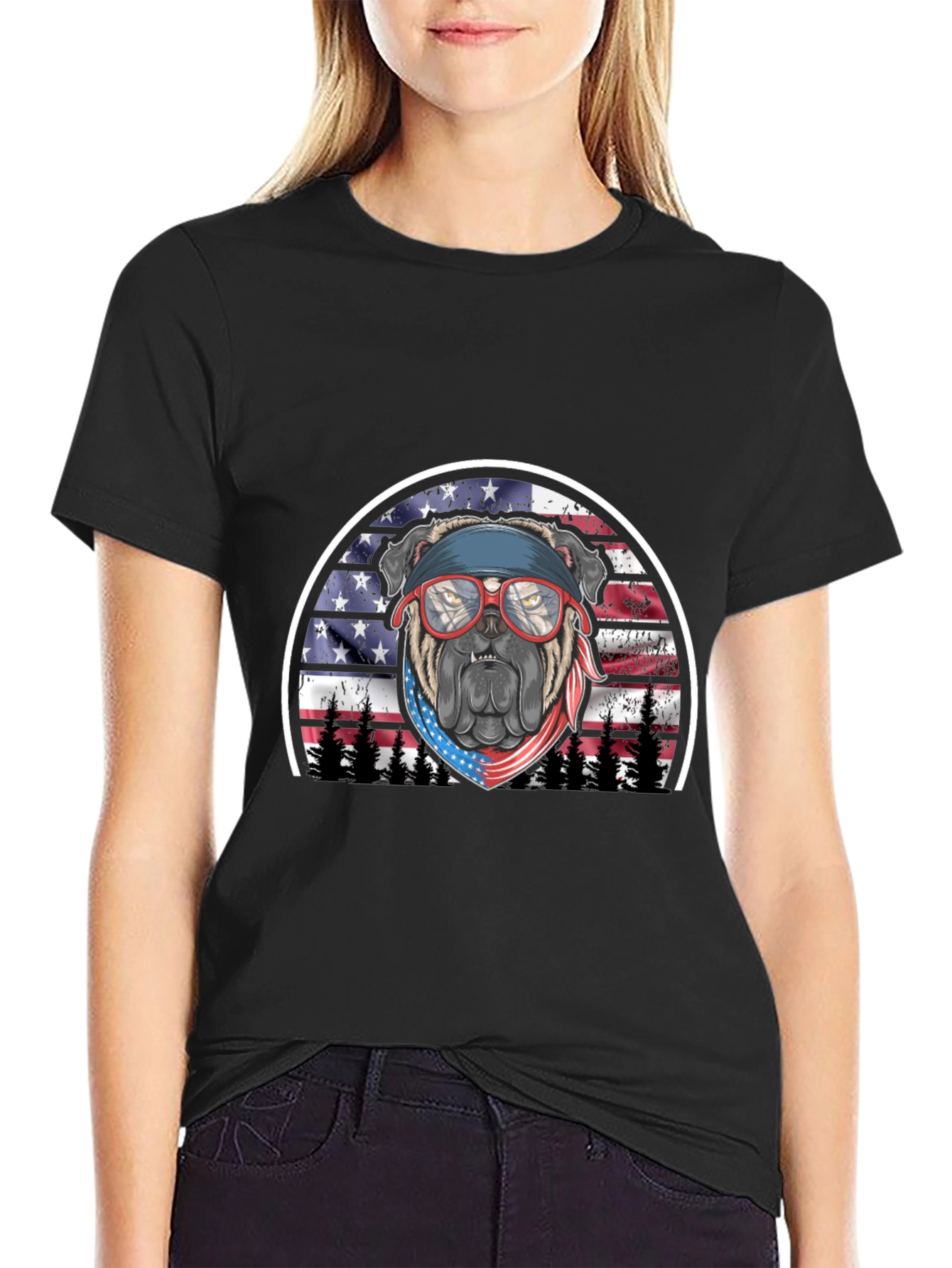 Patriotic Bulldog Graphic Tee - American Pride