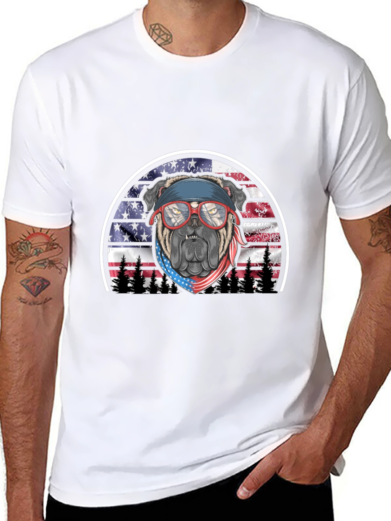 Patriotic Bulldog Graphic Tee - American Pride