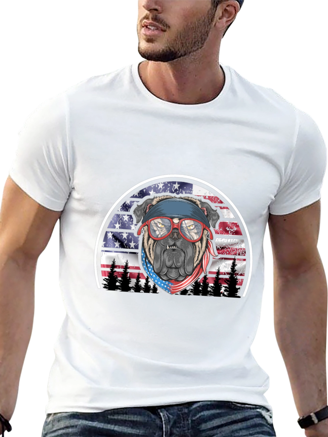 Patriotic Bulldog Graphic Tee - American Pride