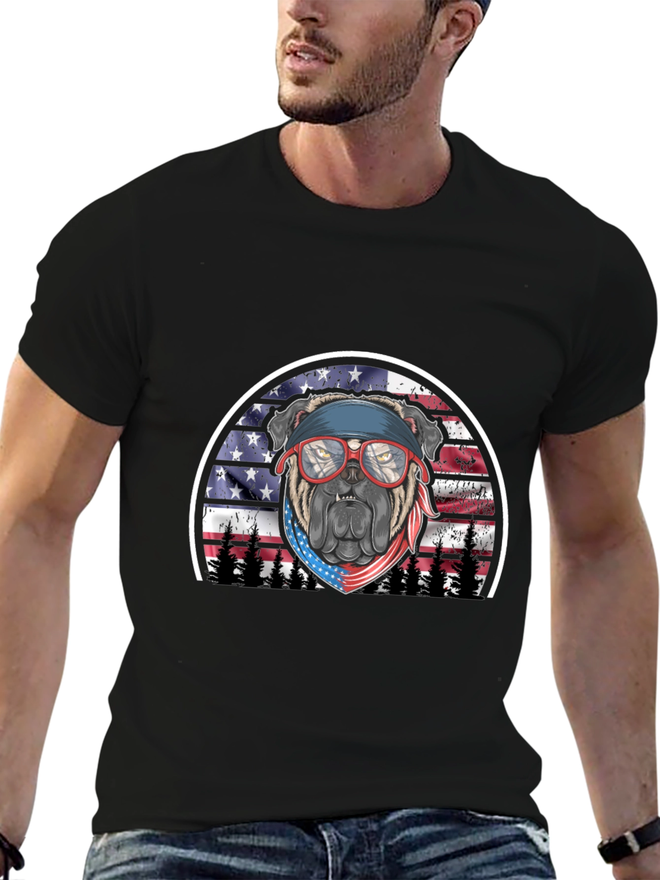 Patriotic Bulldog Graphic Tee - American Pride