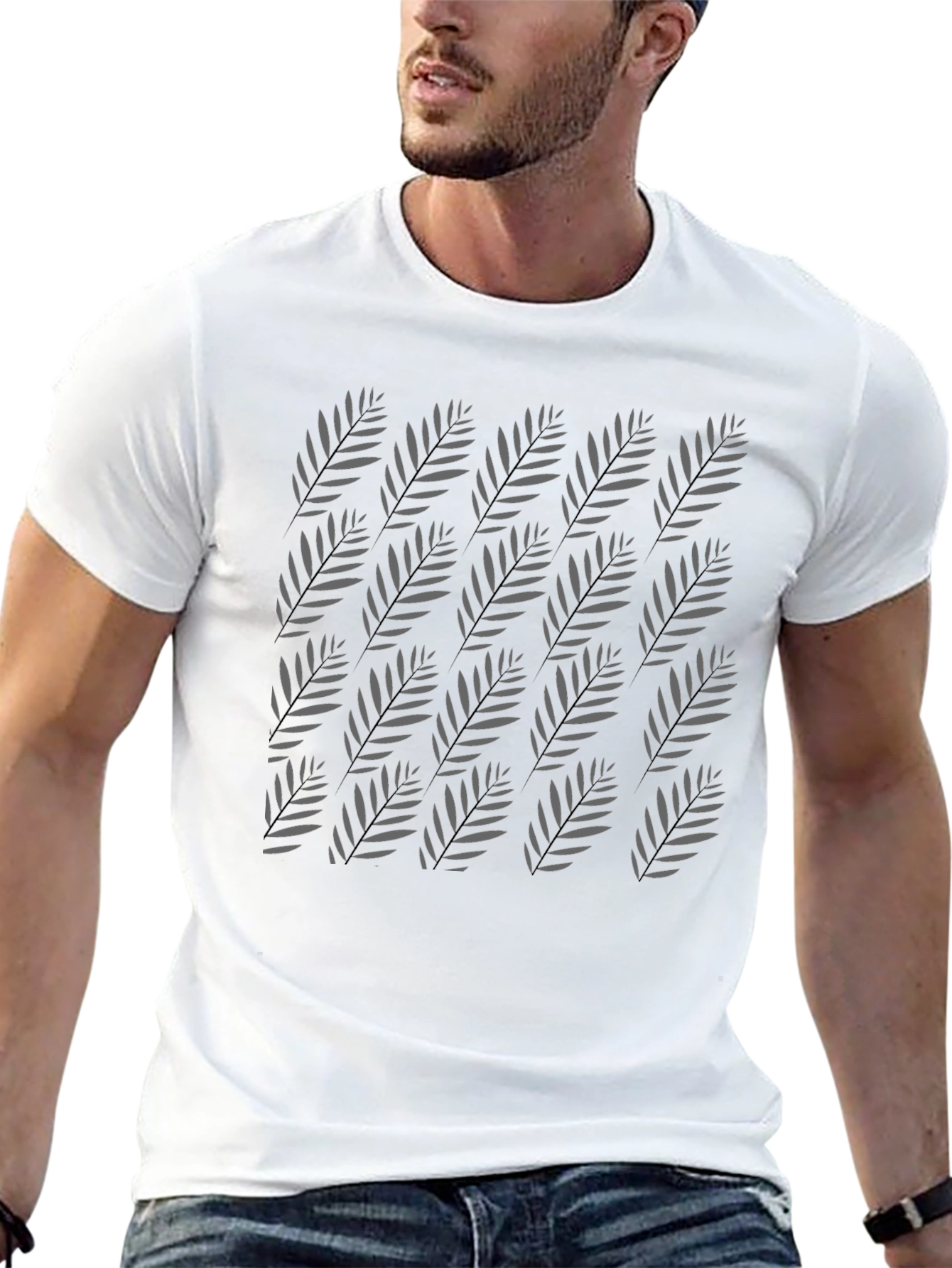 Tropical Leaf Pattern Black T-Shirt