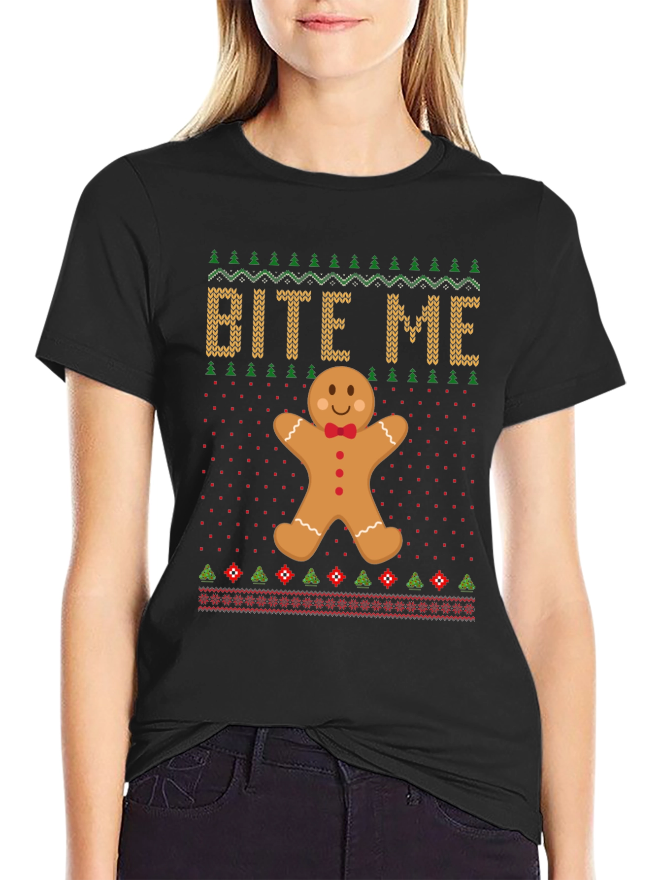 Bite Me Gingerbread Man Christmas T-Shirt