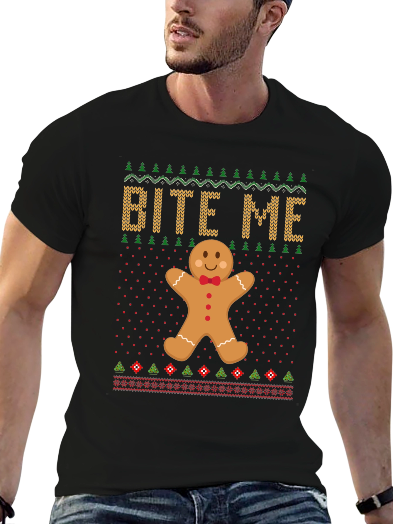 Bite Me Gingerbread Man Christmas T-Shirt