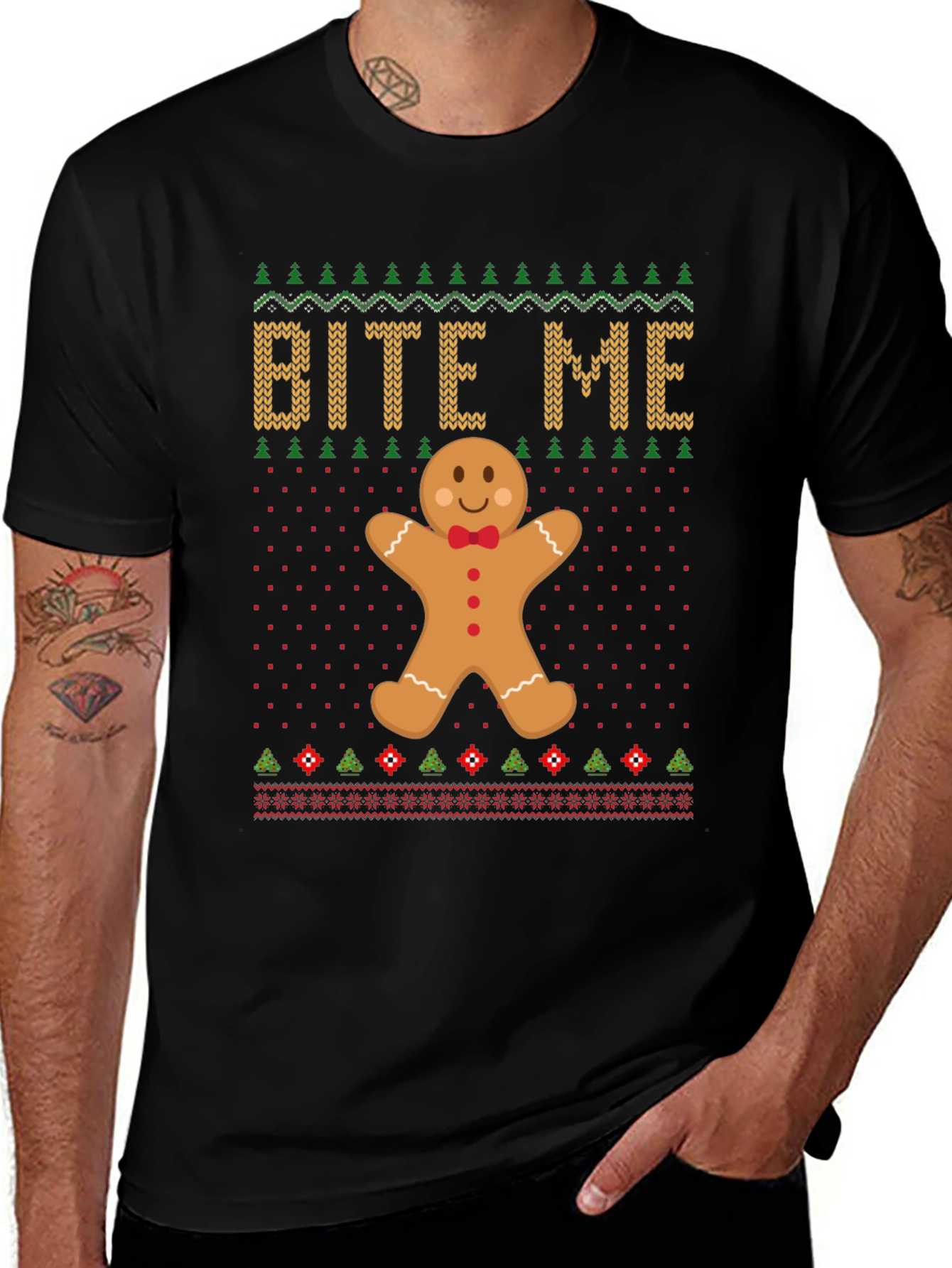 Bite Me Gingerbread Man Christmas T-Shirt