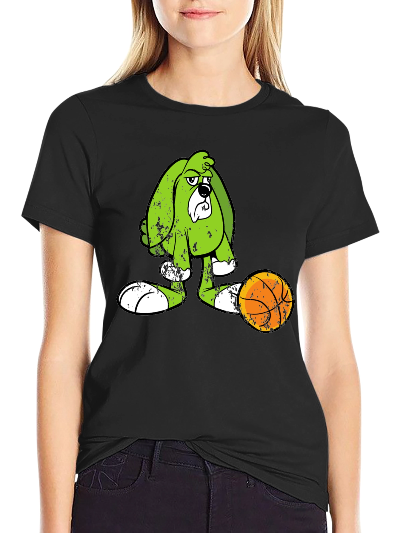 Cartoon Dog Graphic Print Black T-Shirt