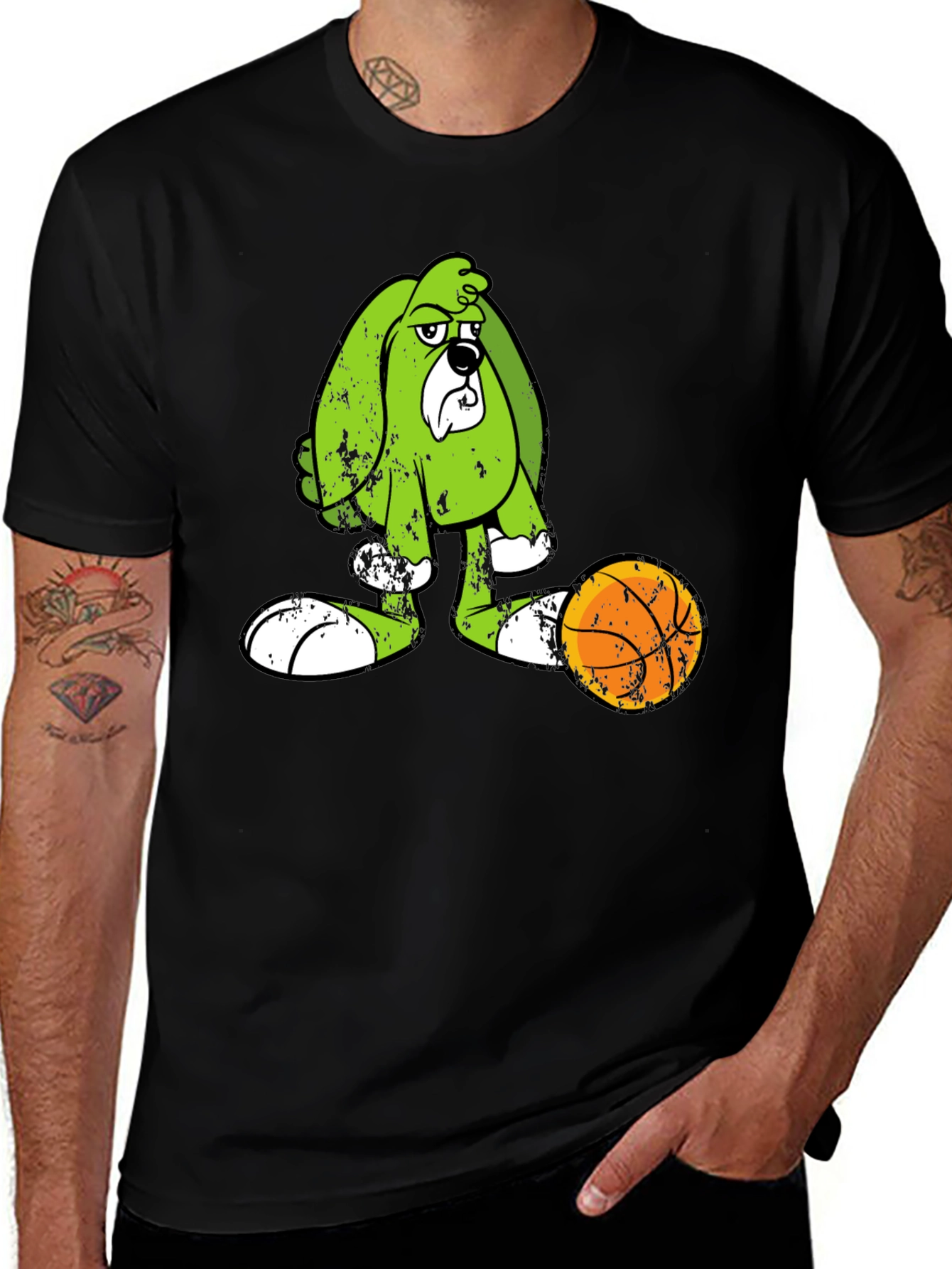 Cartoon Dog Graphic Print Black T-Shirt