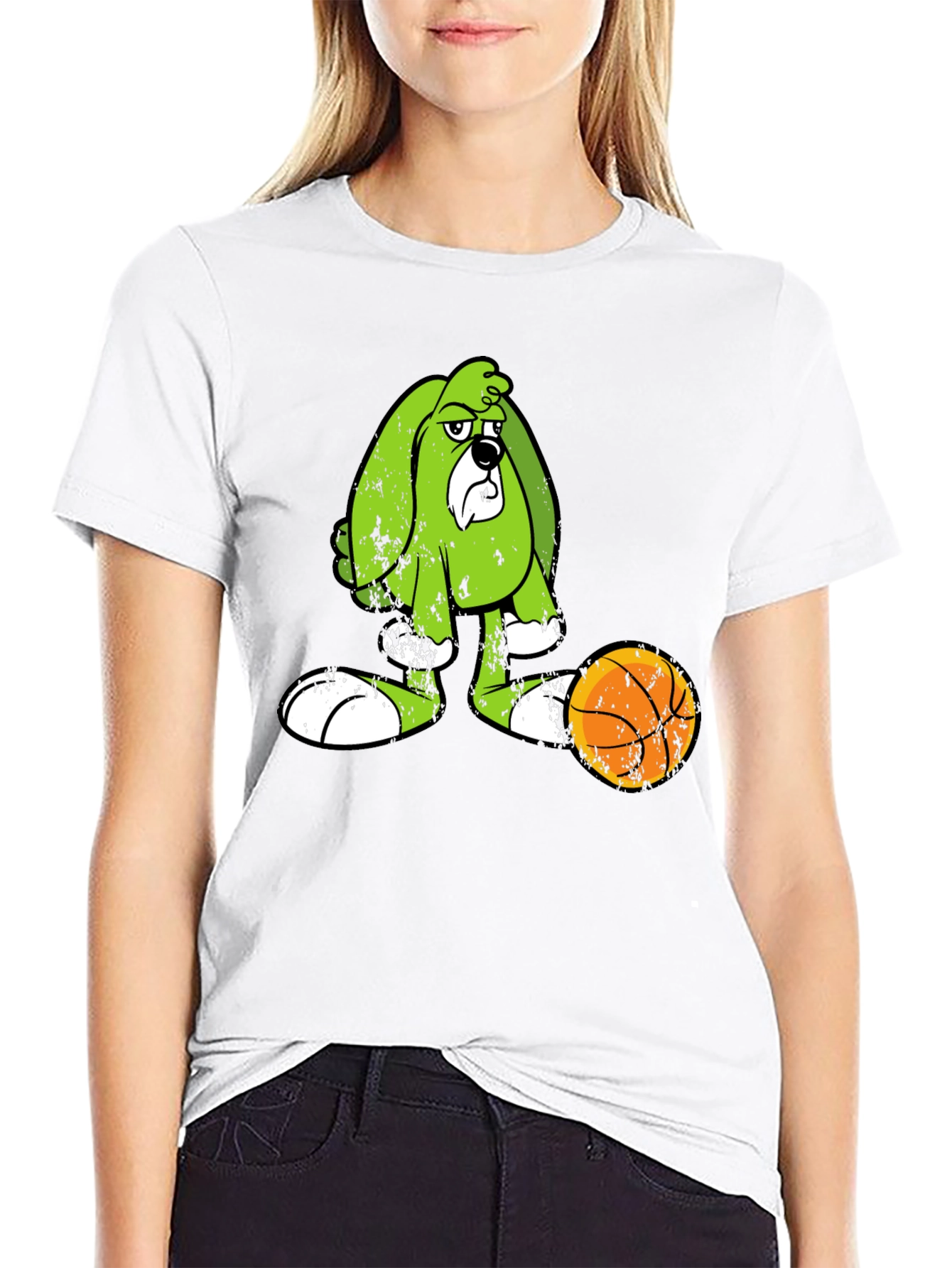 Cartoon Dog Graphic Print Black T-Shirt