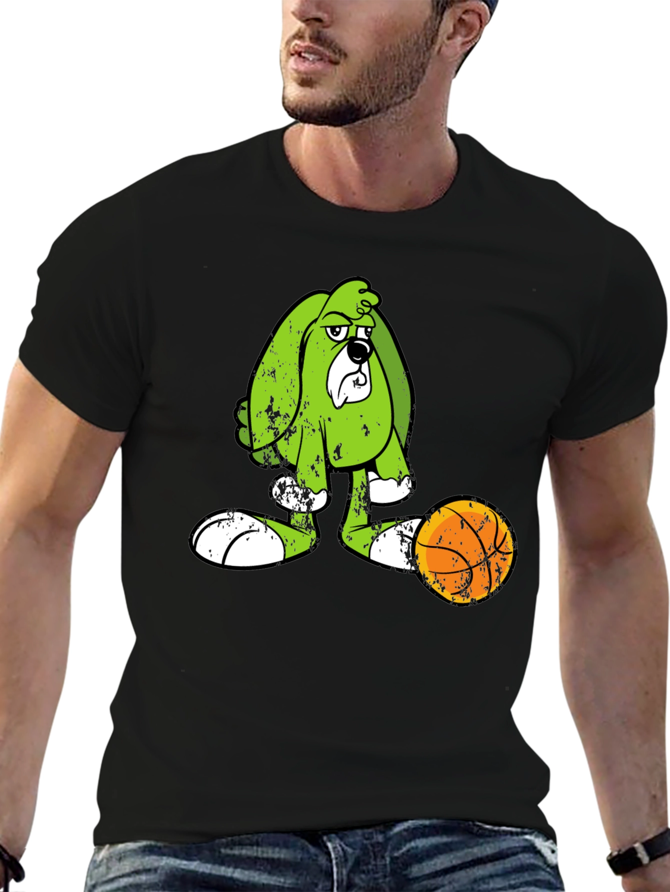 Cartoon Dog Graphic Print Black T-Shirt