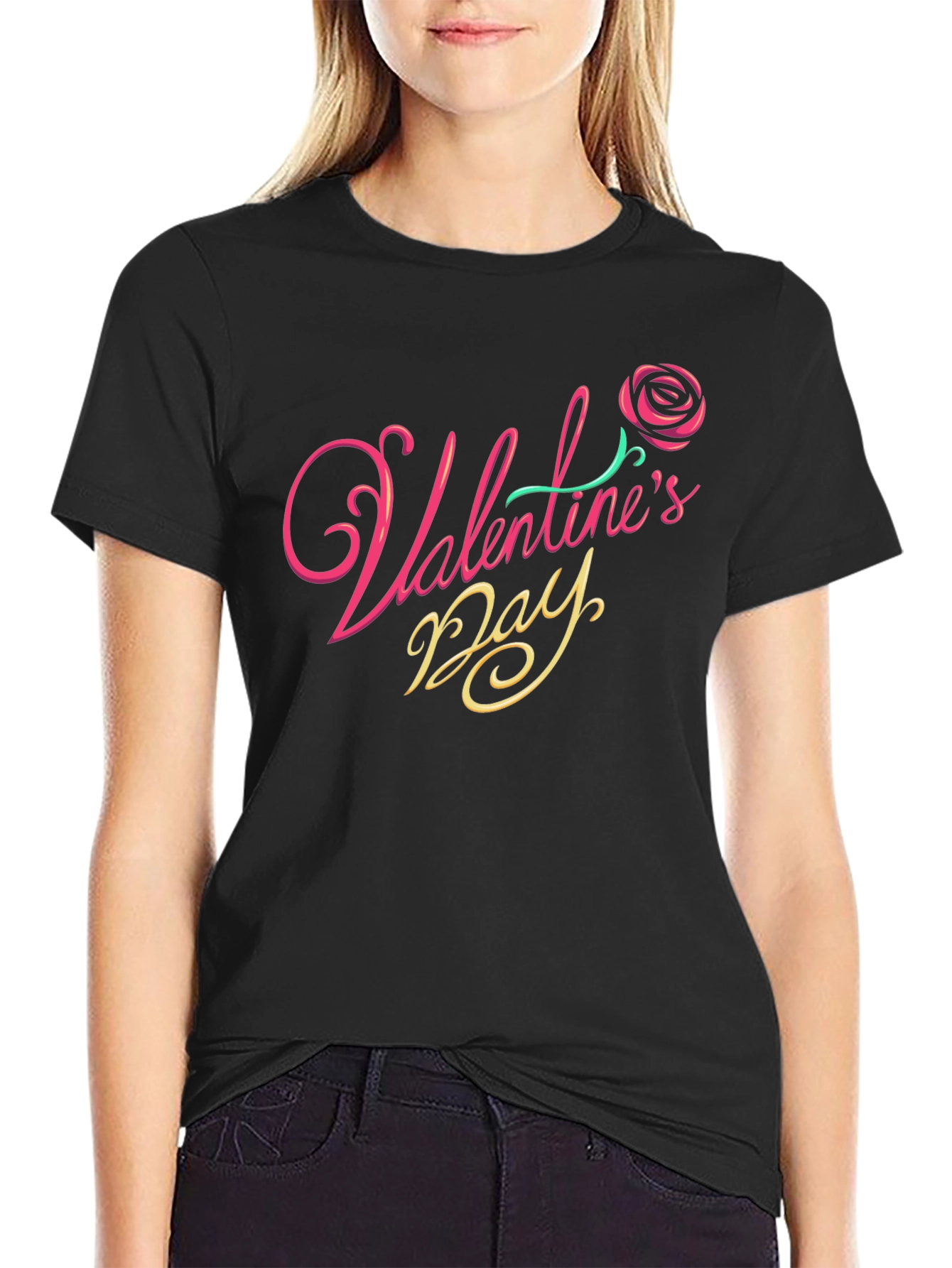 Valentines Day Rose Graphic T-Shirt - Black