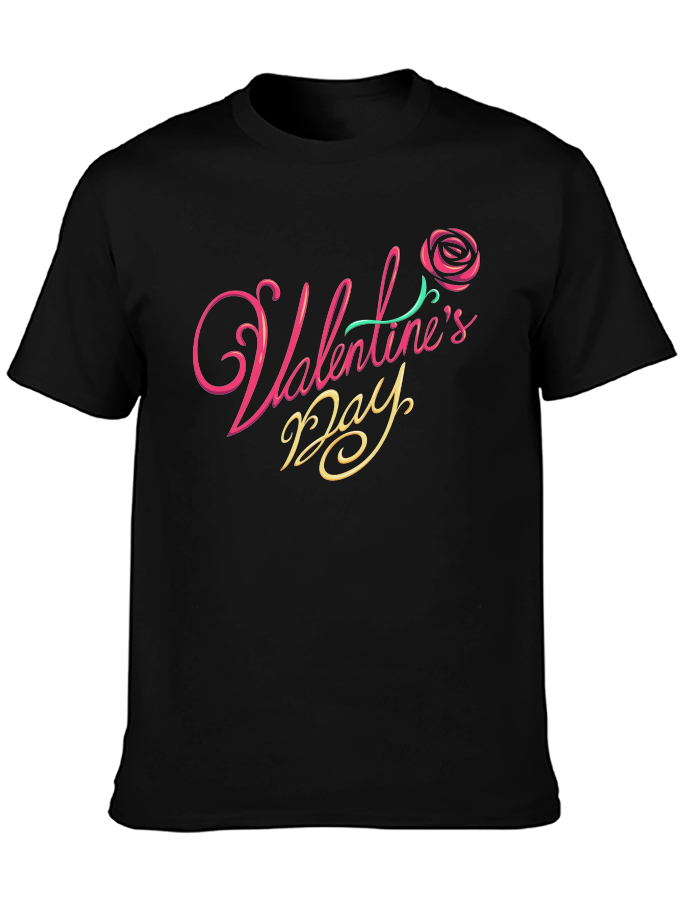 Valentines Day Rose Graphic T-Shirt - Black