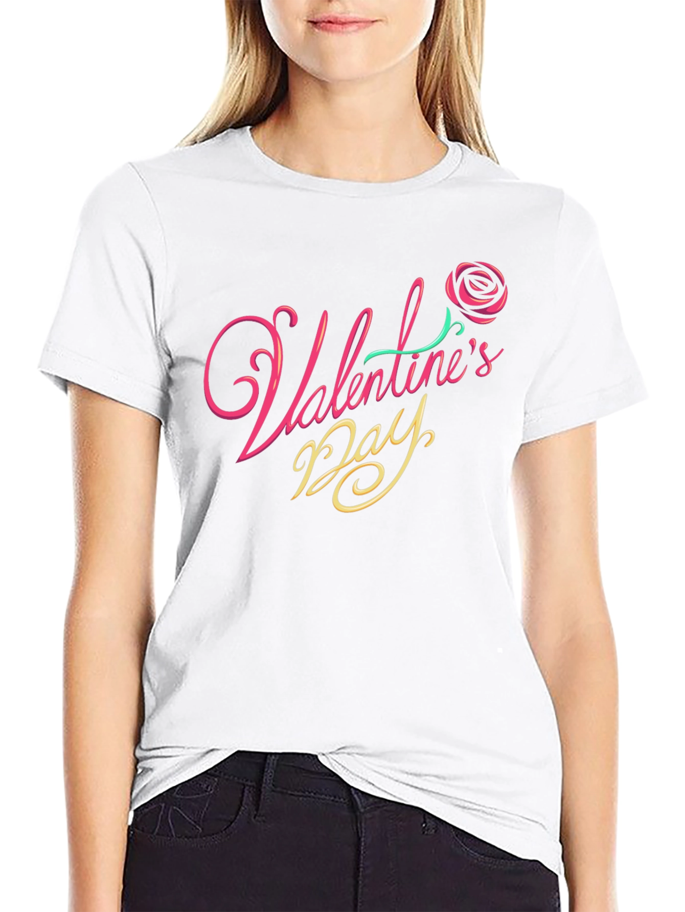 Valentines Day Rose Graphic T-Shirt - Black