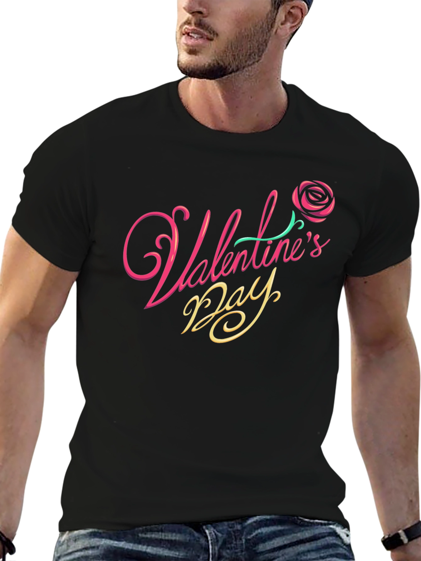 Valentines Day Rose Graphic T-Shirt - Black