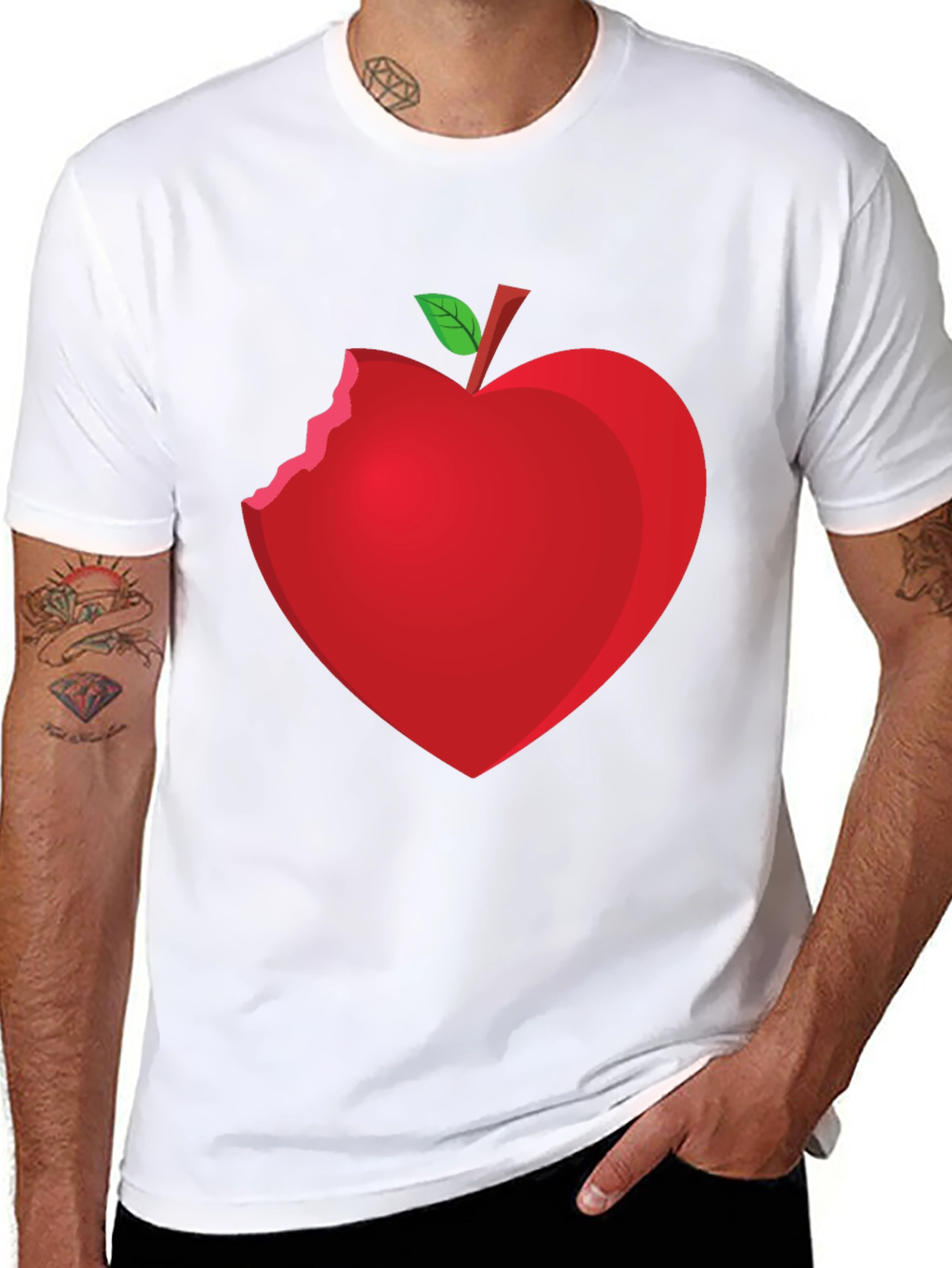 Bitten Apple Heart Graphic Tee - Unisex Black T-Shirt