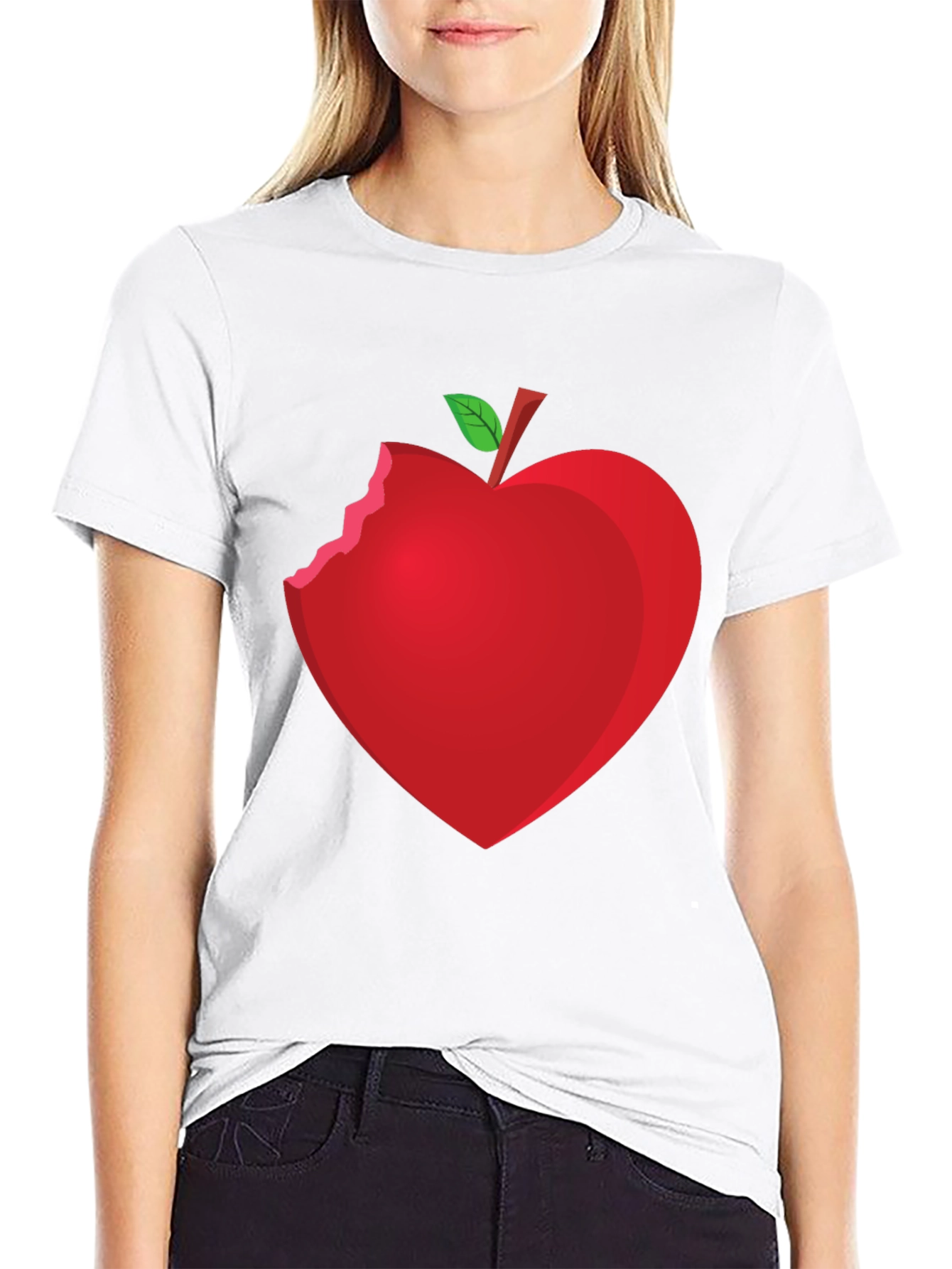 Bitten Apple Heart Graphic Tee - Unisex Black T-Shirt