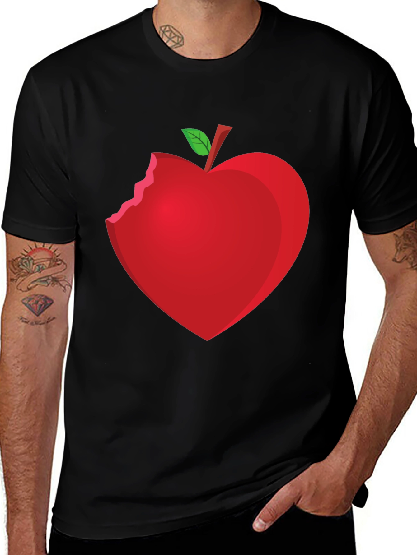 Bitten Apple Heart Graphic Tee - Unisex Black T-Shirt