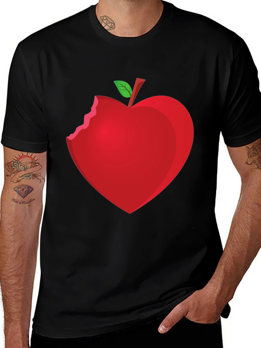 Bitten Apple Heart Graphic Tee - Unisex Black T-Shirt