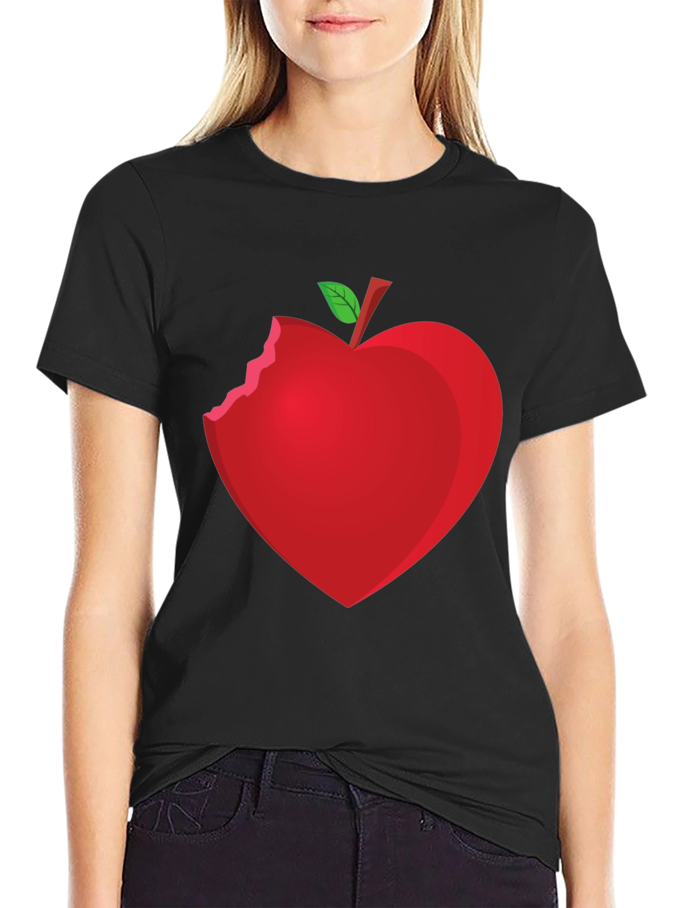 Bitten Apple Heart Graphic Tee - Unisex Black T-Shirt