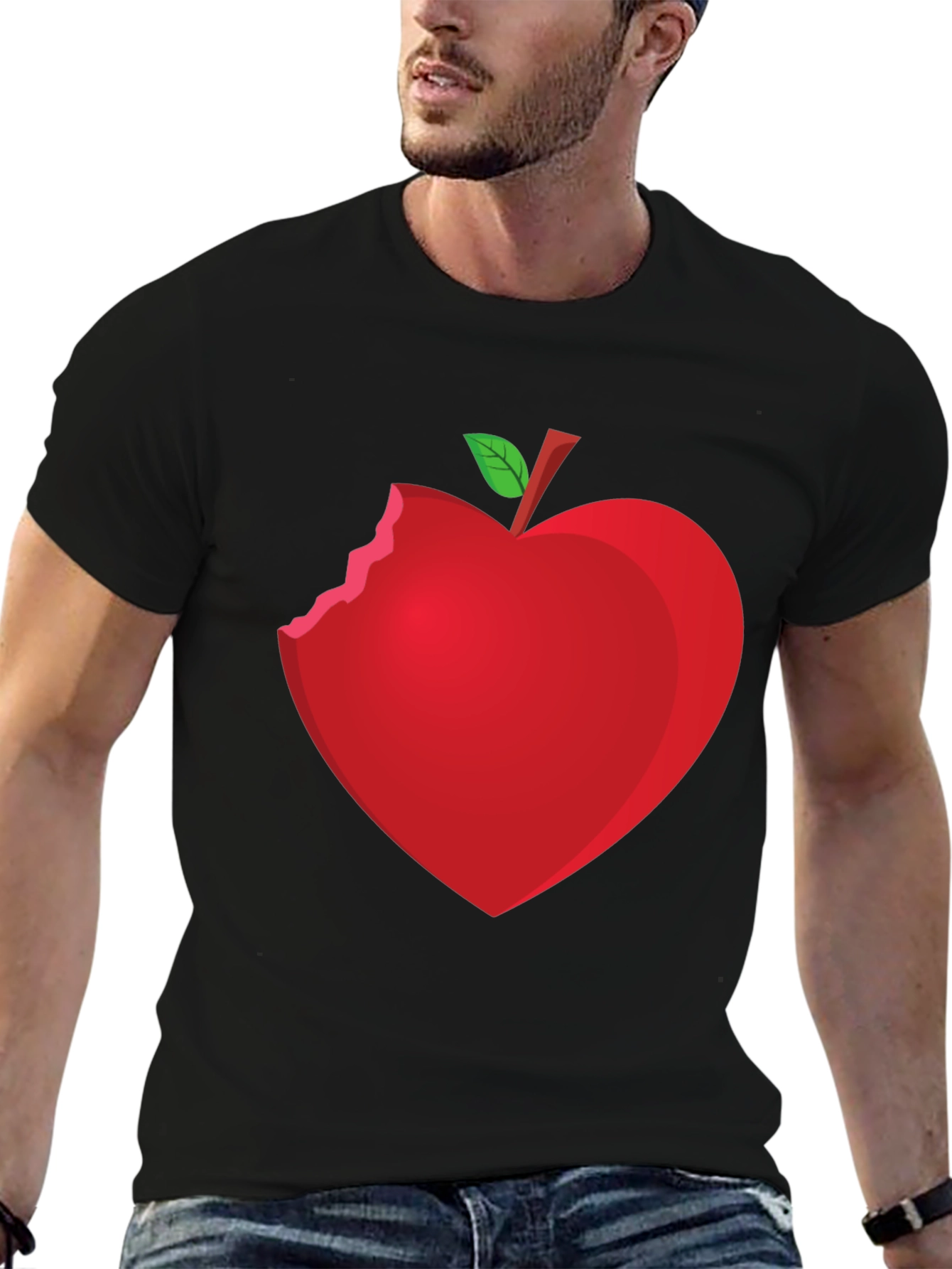 Bitten Apple Heart Graphic Tee - Unisex Black T-Shirt
