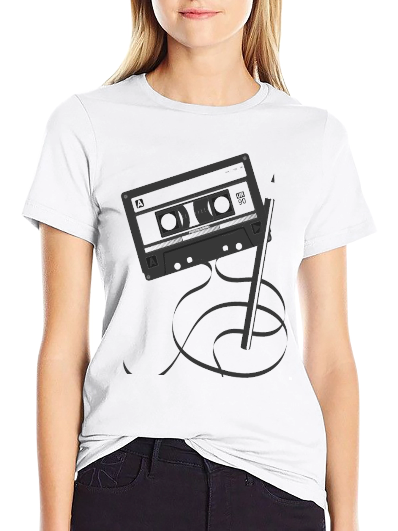 Retro Cassette Tape & Pencil Graphic T-Shirt