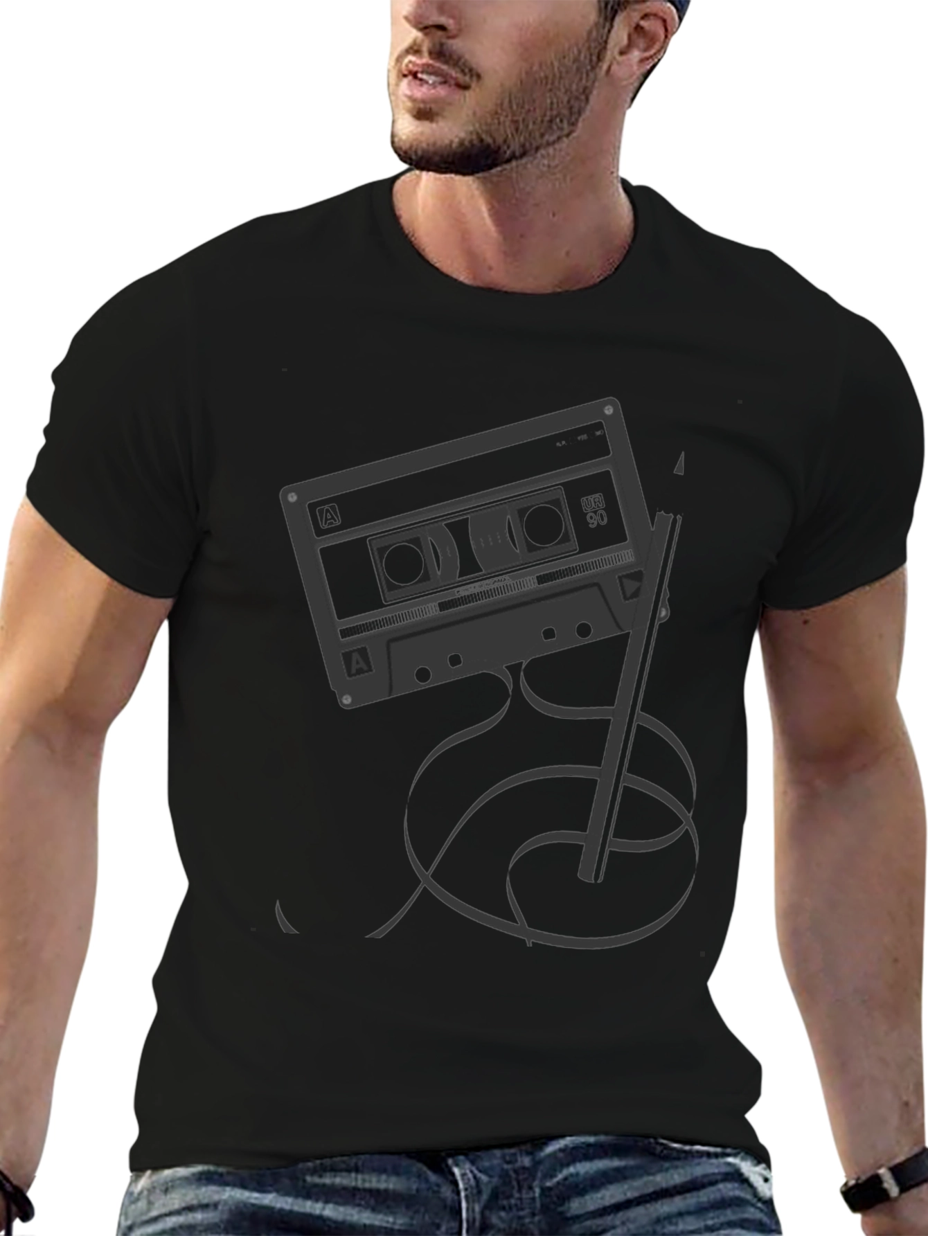 Retro Cassette Tape & Pencil Graphic T-Shirt