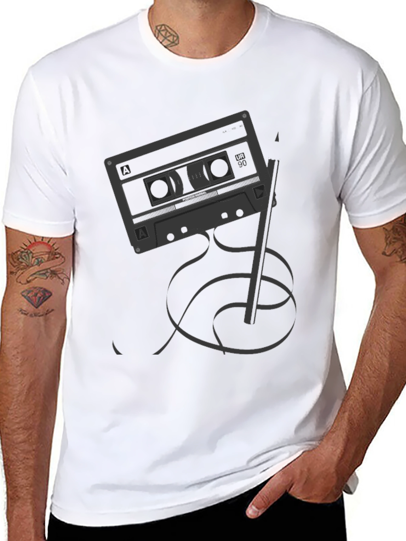 Retro Cassette Tape & Pencil Graphic T-Shirt