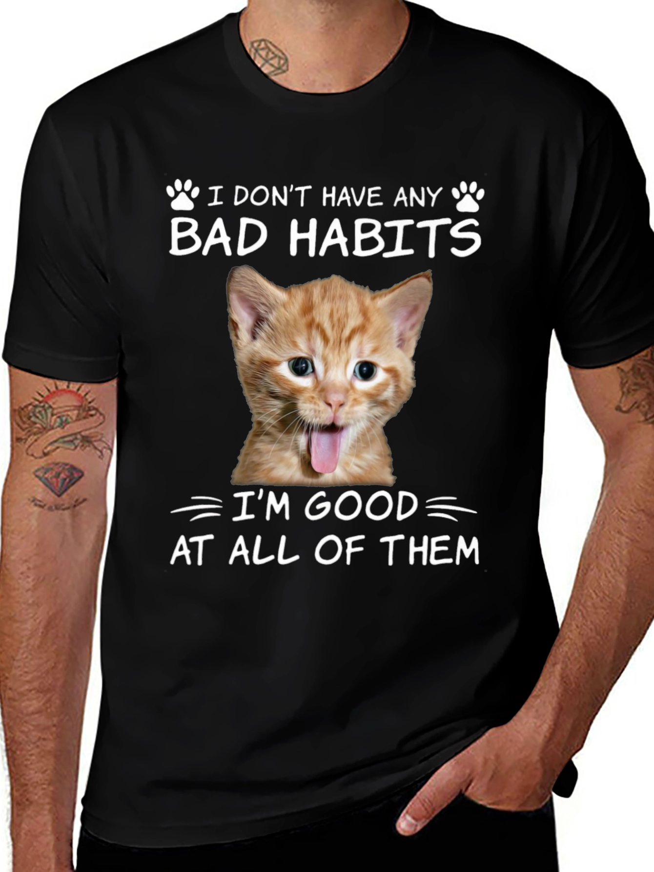 Funny Cat Bad Habits Graphic Tee