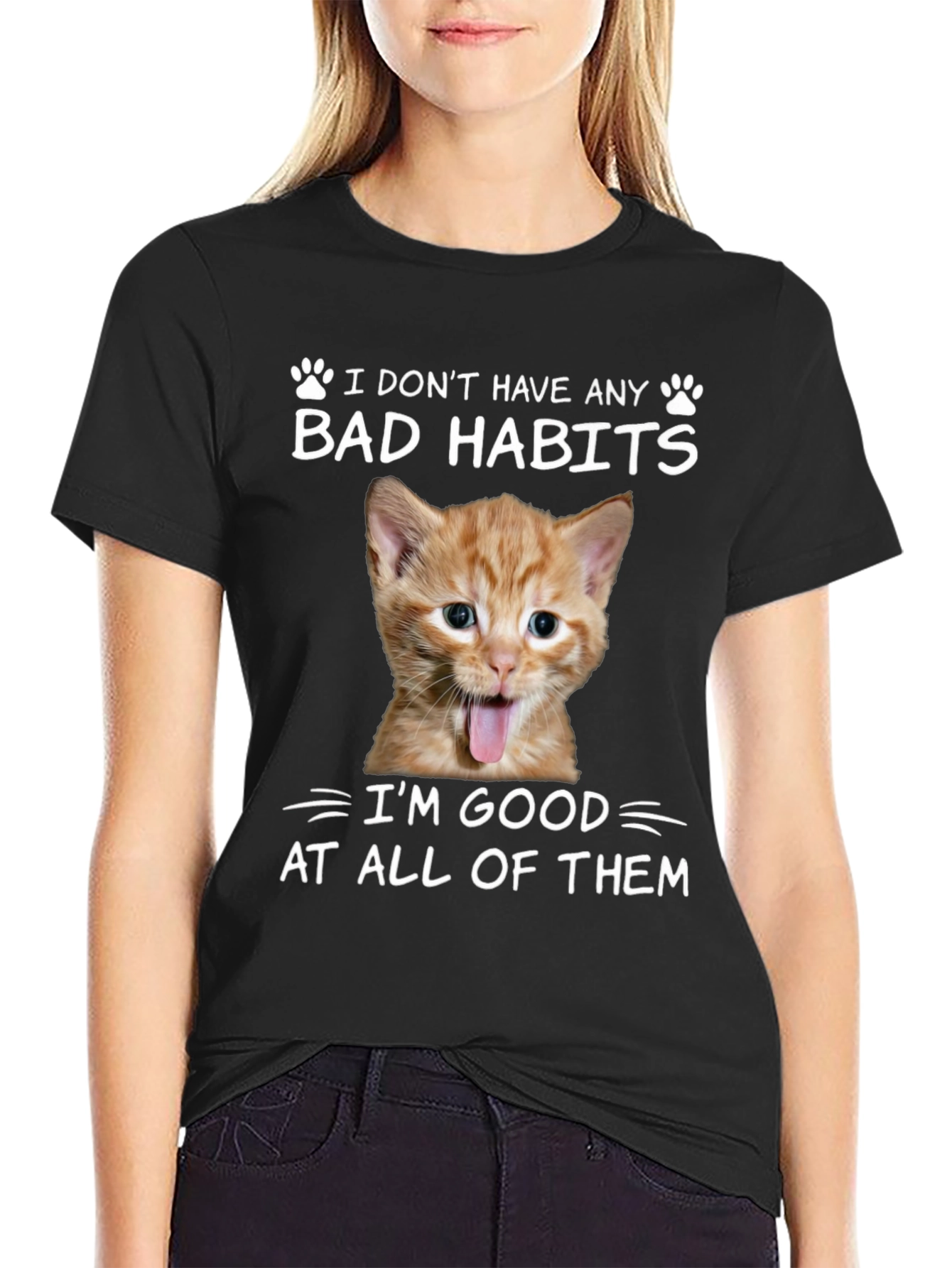 Funny Cat Bad Habits Graphic Tee