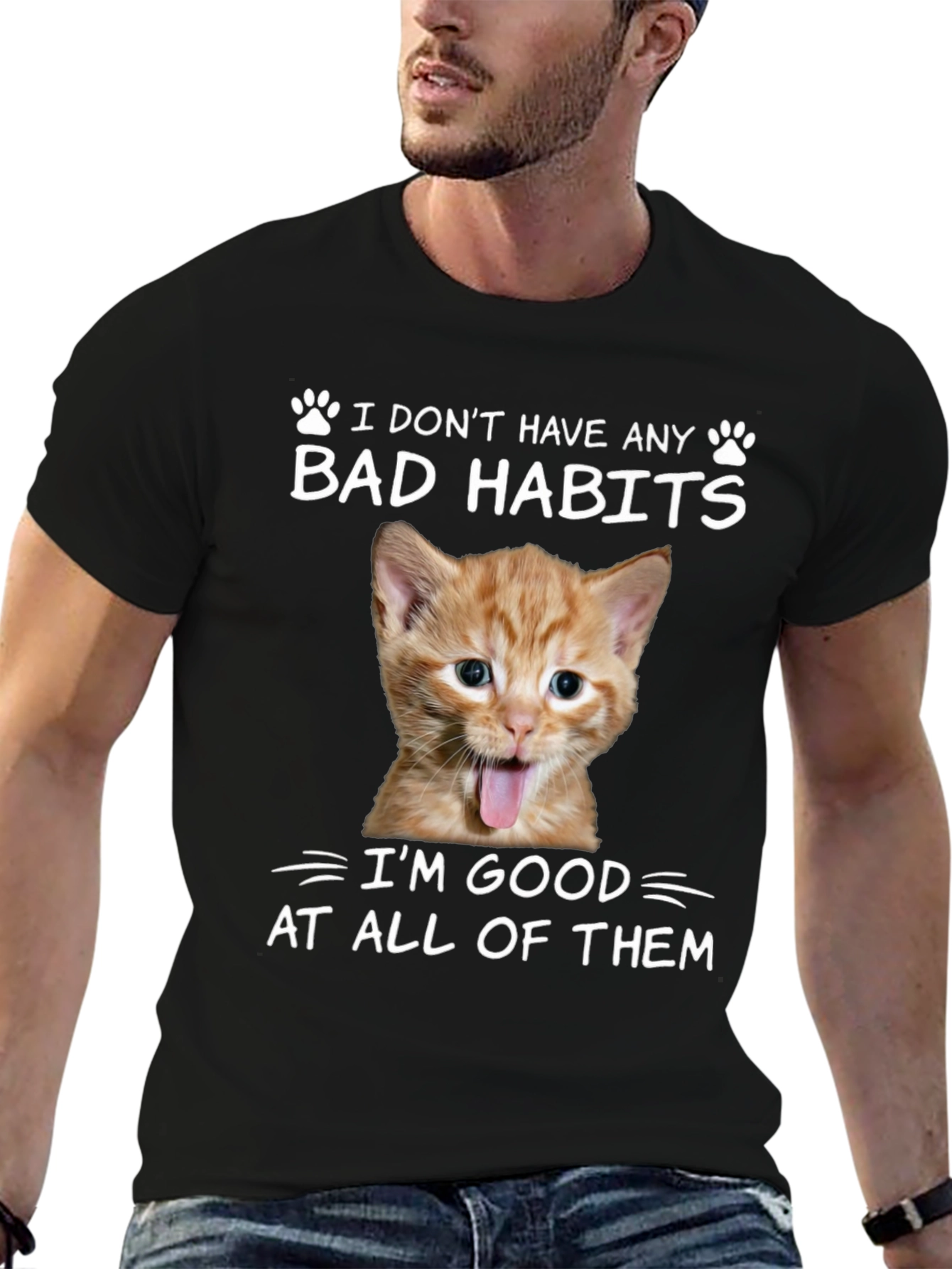 Funny Cat Bad Habits Graphic Tee