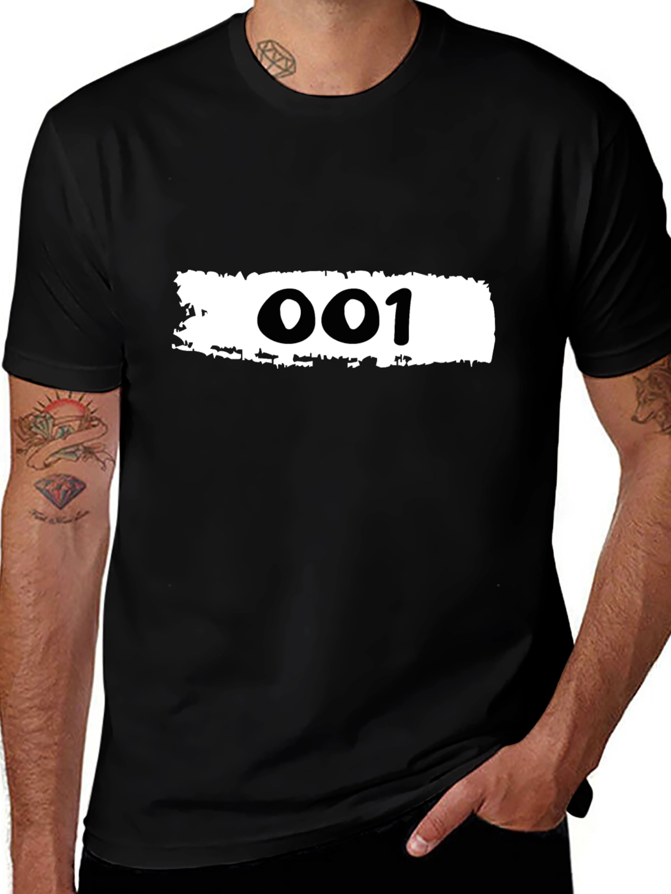 Black T-Shirt with 001 Graphic Print