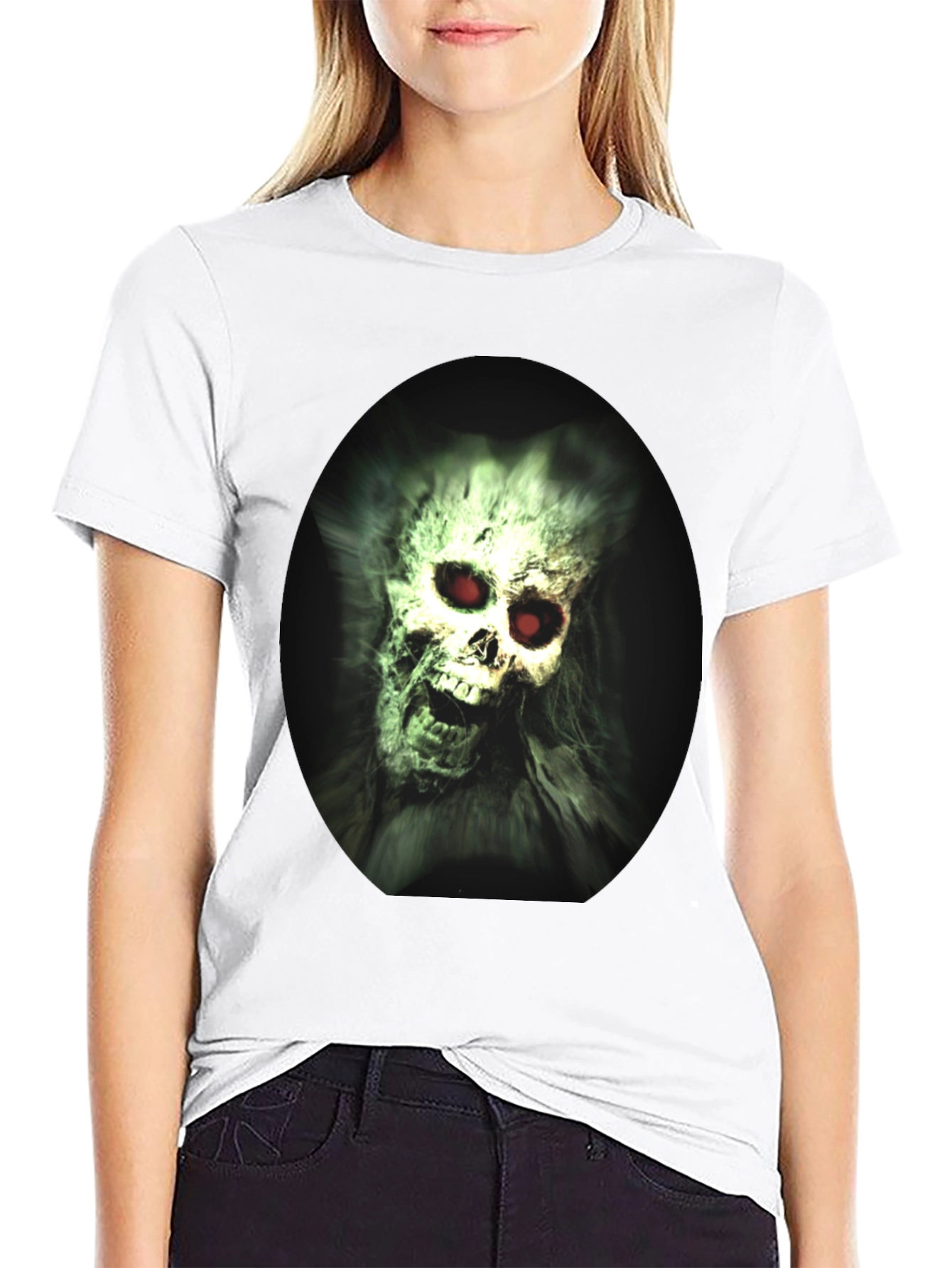 Creepy Skull Graphic Print Black T-Shirt