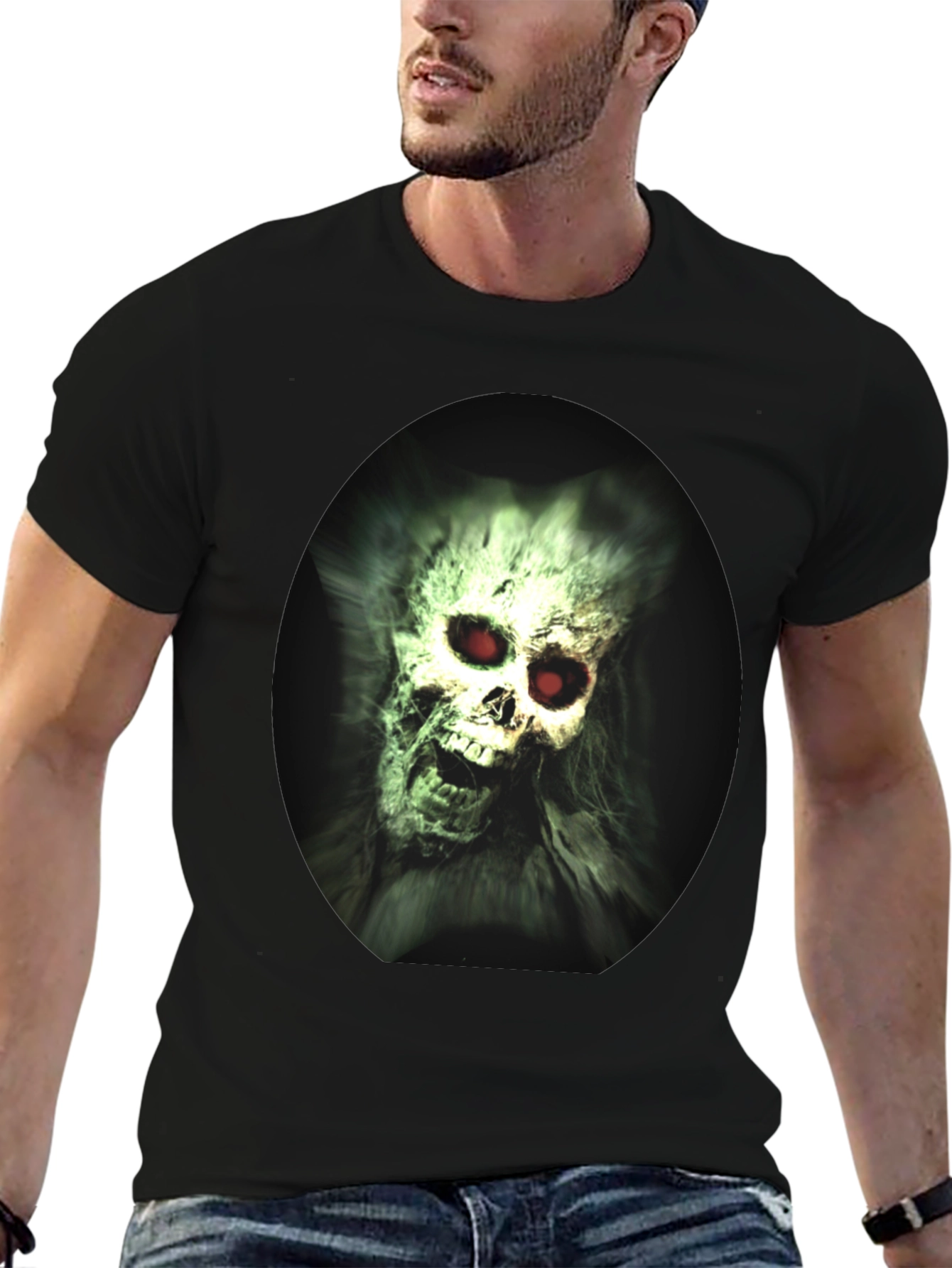 Creepy Skull Graphic Print Black T-Shirt