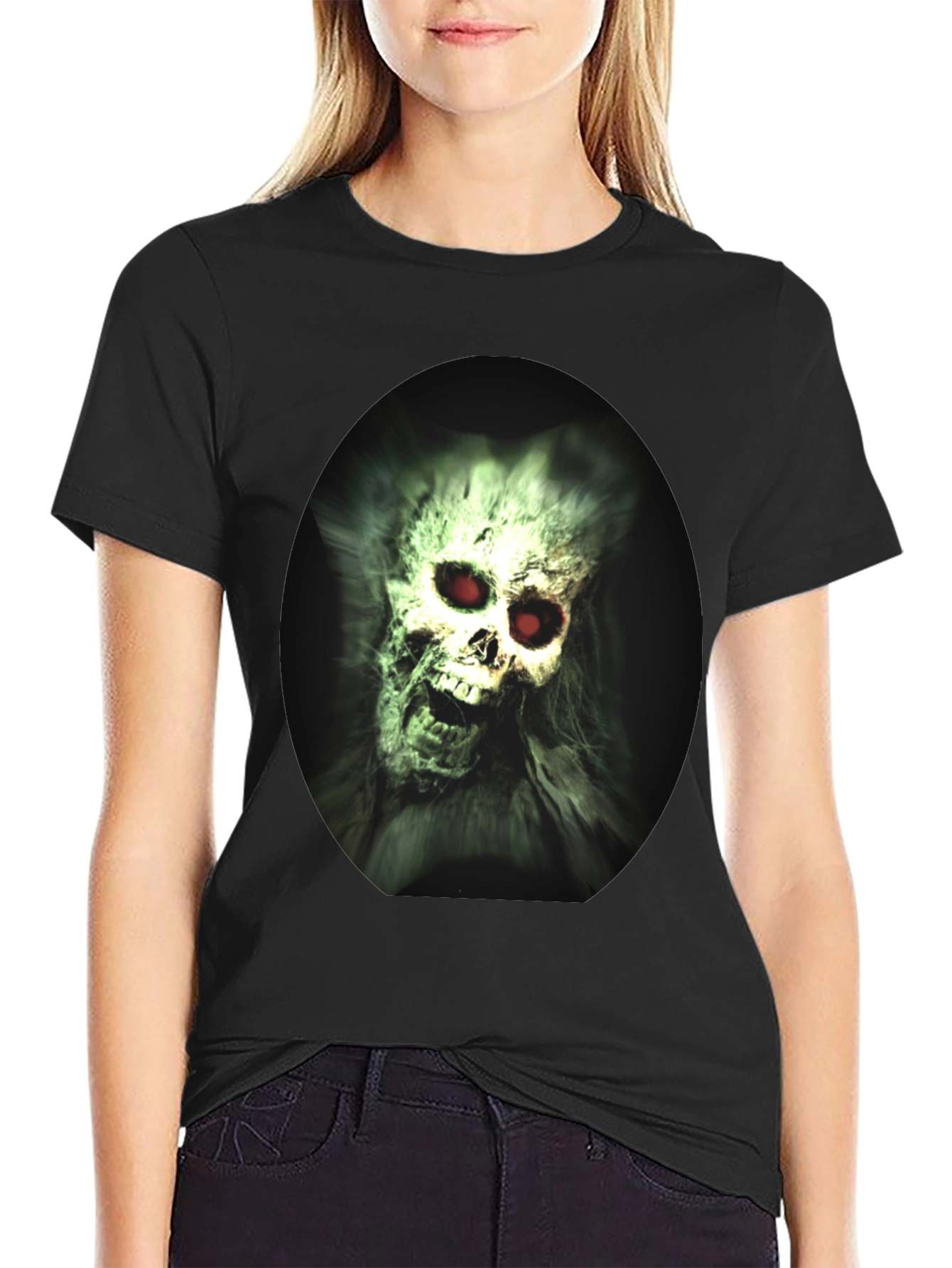Creepy Skull Graphic Print Black T-Shirt