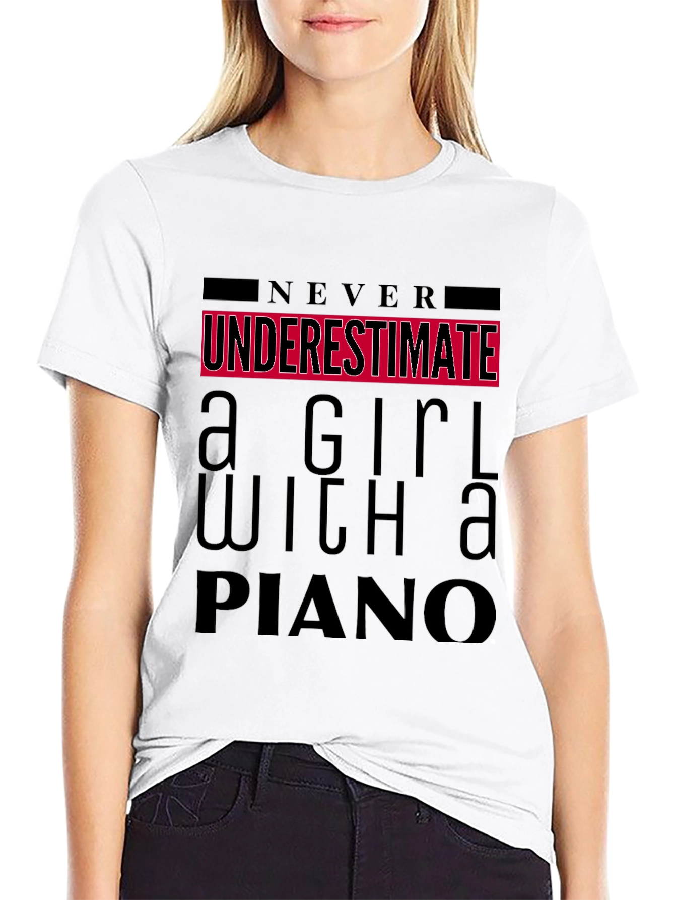 Never Underestimate Girl with Piano T-Shirt