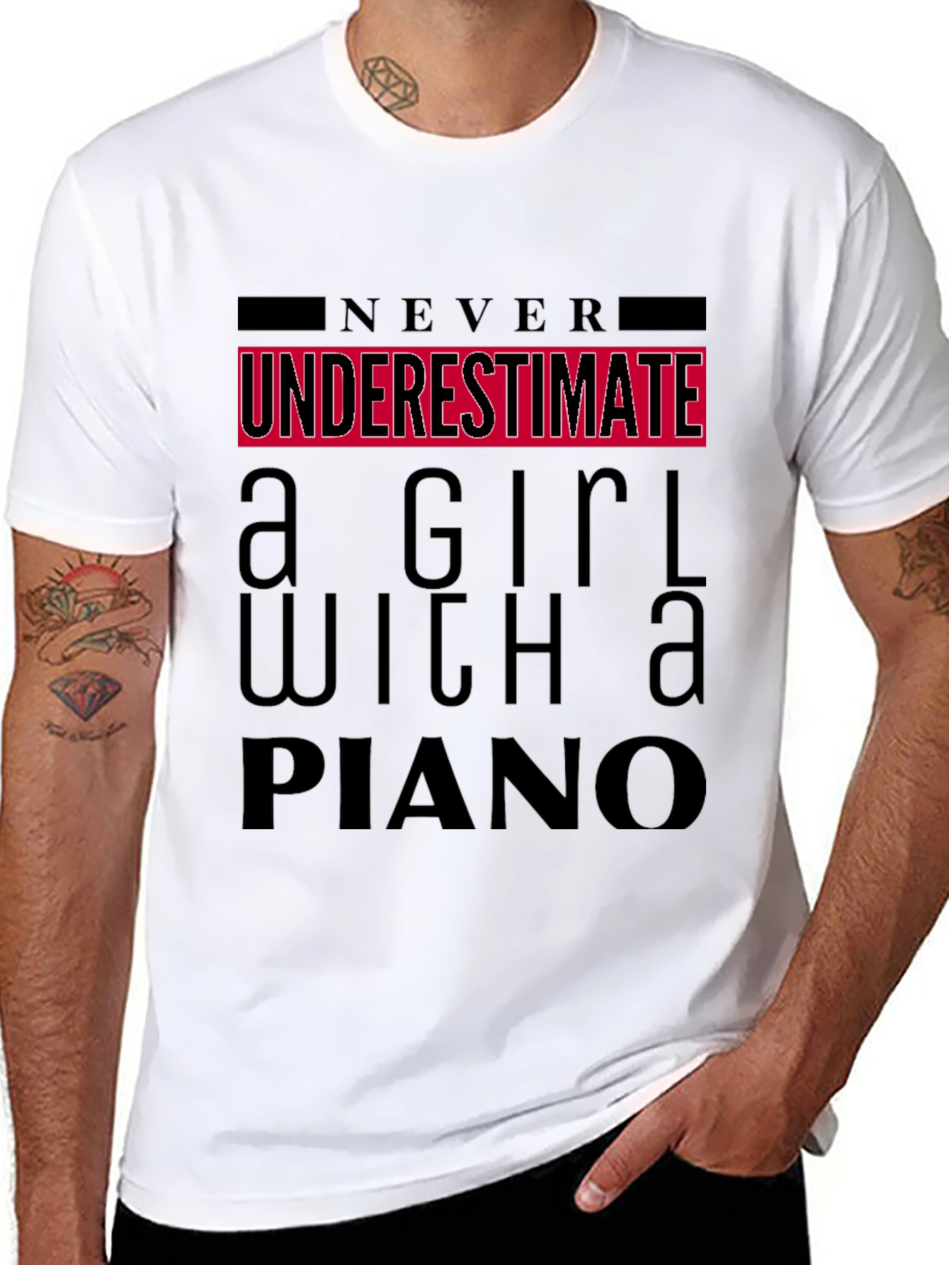 Never Underestimate Girl with Piano T-Shirt