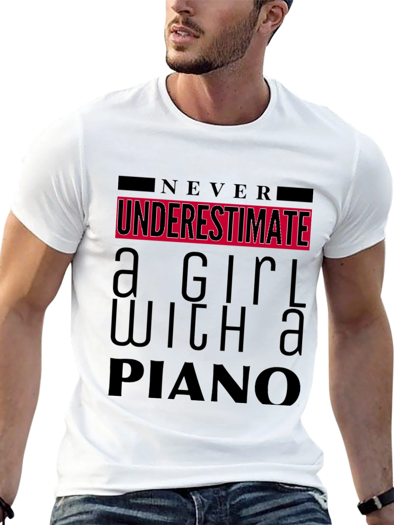 Never Underestimate Girl with Piano T-Shirt