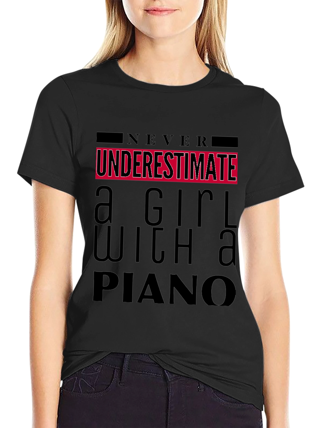 Never Underestimate Girl with Piano T-Shirt