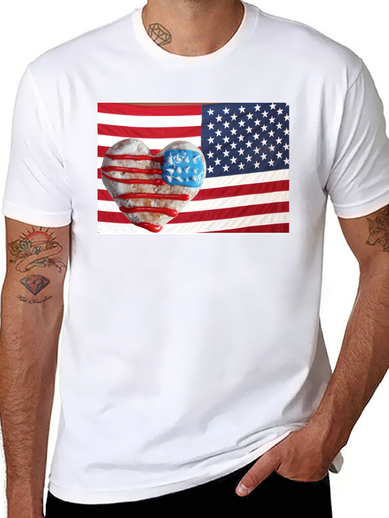 Patriotic Donut Heart USA Flag T-Shirt